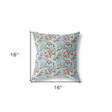 16” Red Aqua Roses Indoor Outdoor Throw Pillow