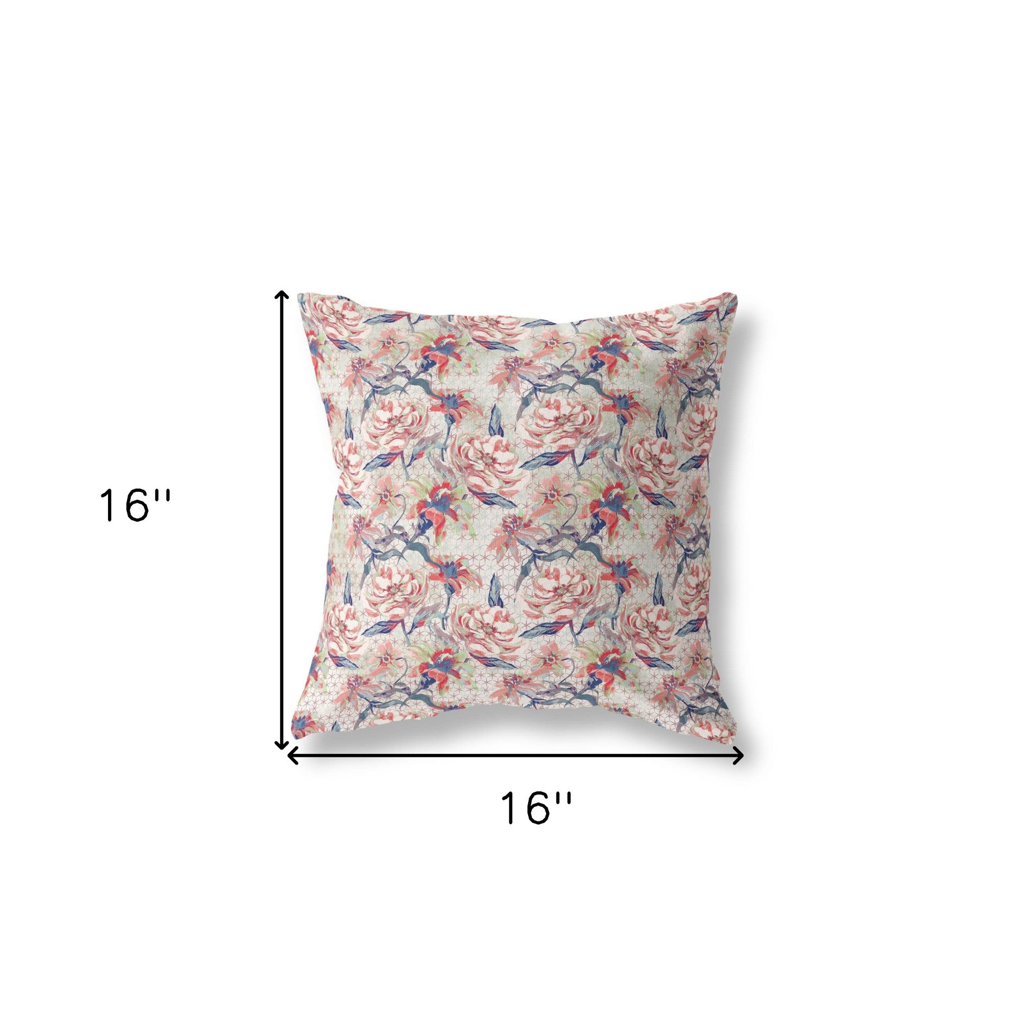 16” Red Light Indigo Roses Indoor Outdoor Throw Pillow