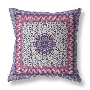 Magenta Indigo Holy Floral Indoor Outdoor Throw Pillow 16”