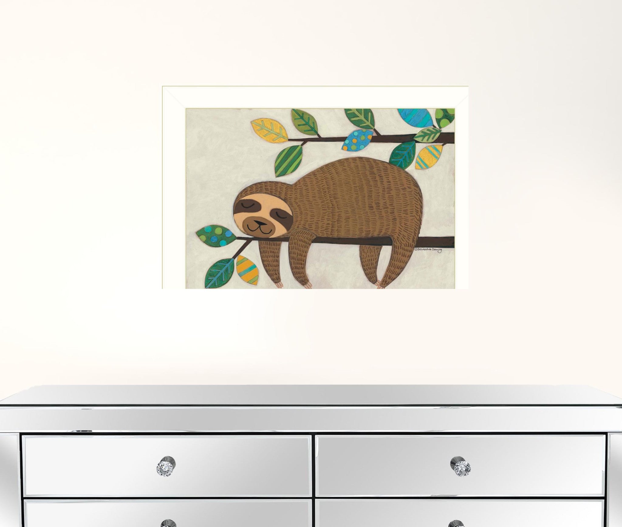 Hanging Sloth II 2 White Framed Print Wall Art