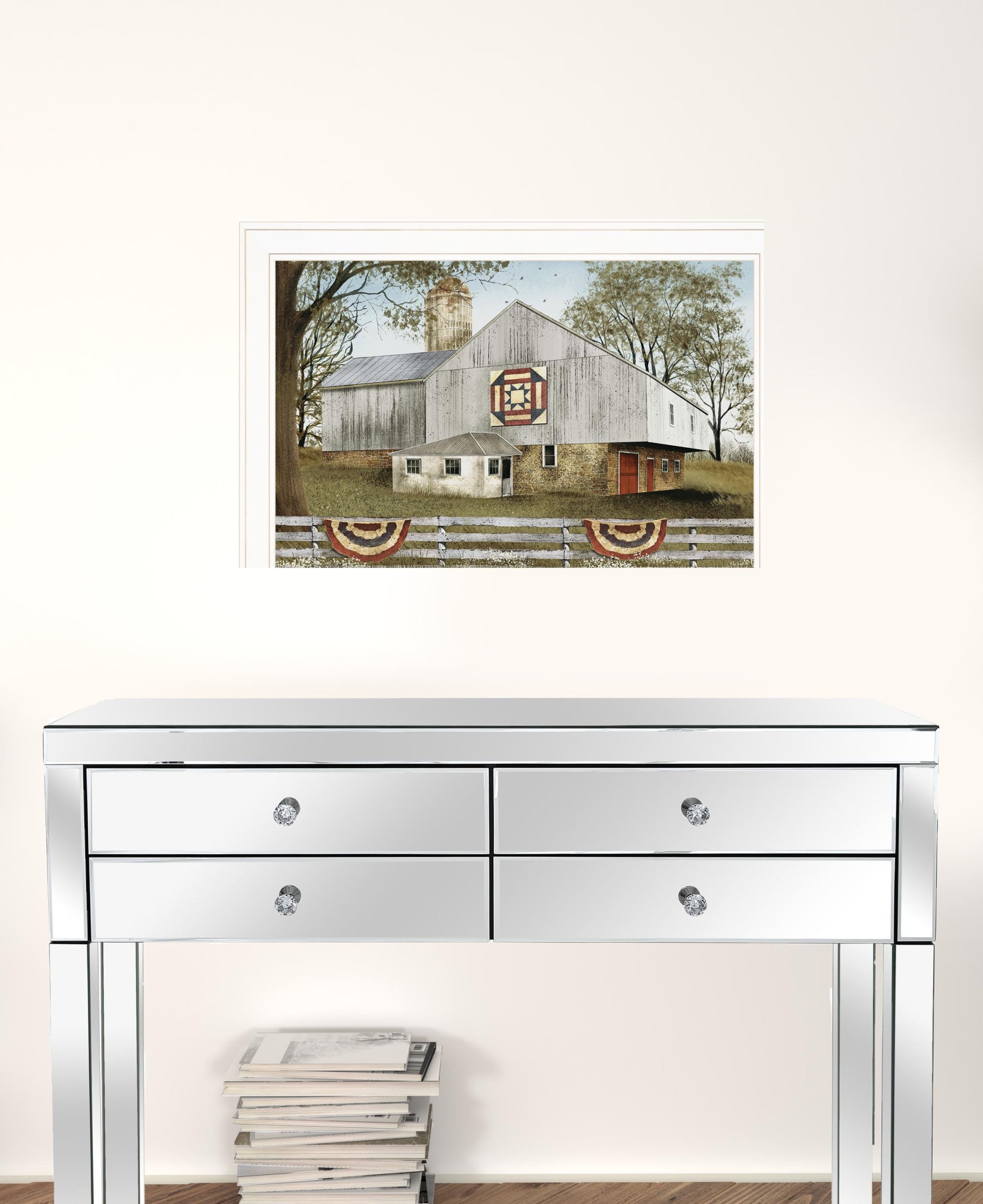 American Star Quilt Block Barn 3 White Framed Print Wall Art