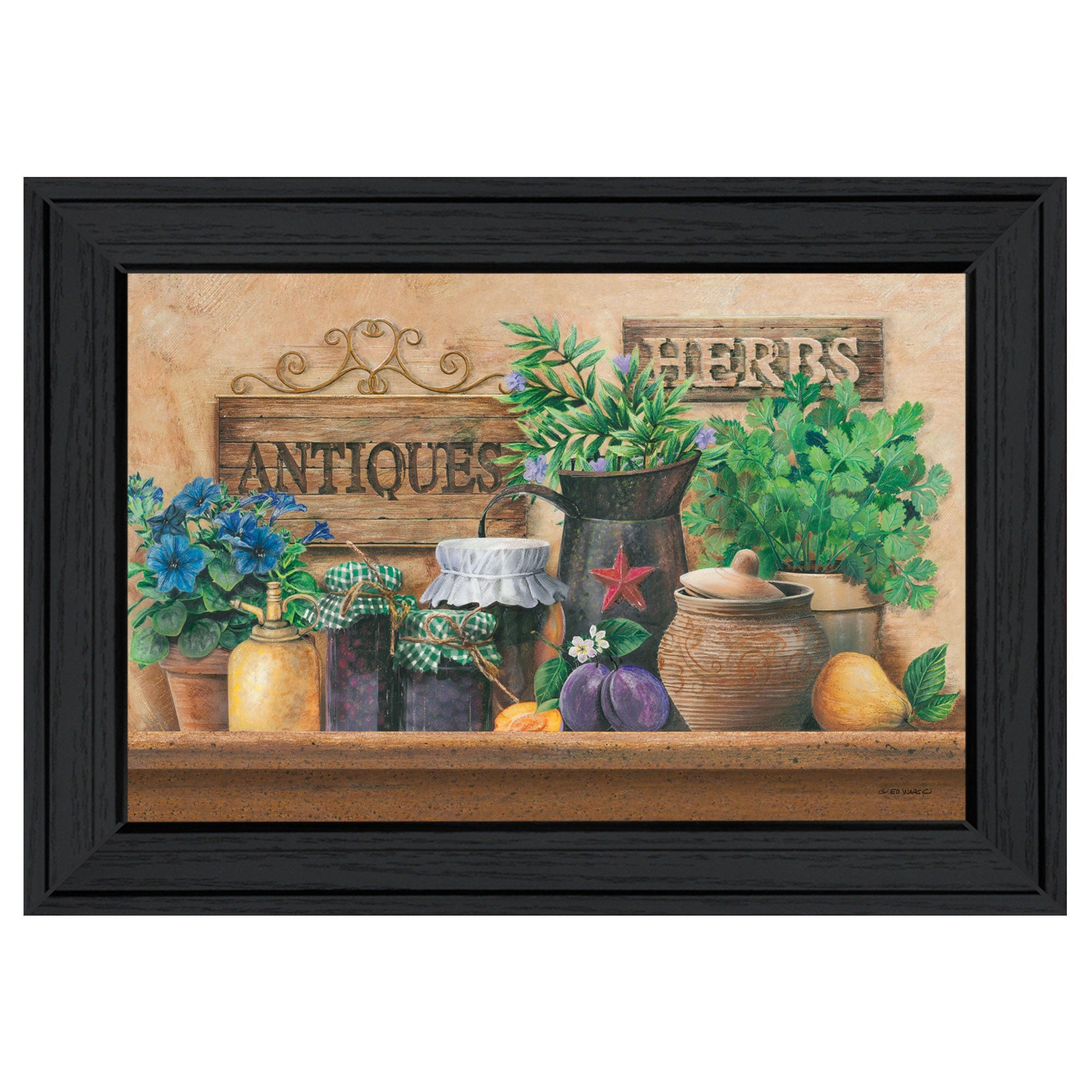Antiques And Herbs Black Framed Print Wall Art