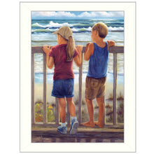 Looking Over The Rail White Framed Print Wall Art