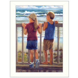 Looking Over The Rail White Framed Print Wall Art