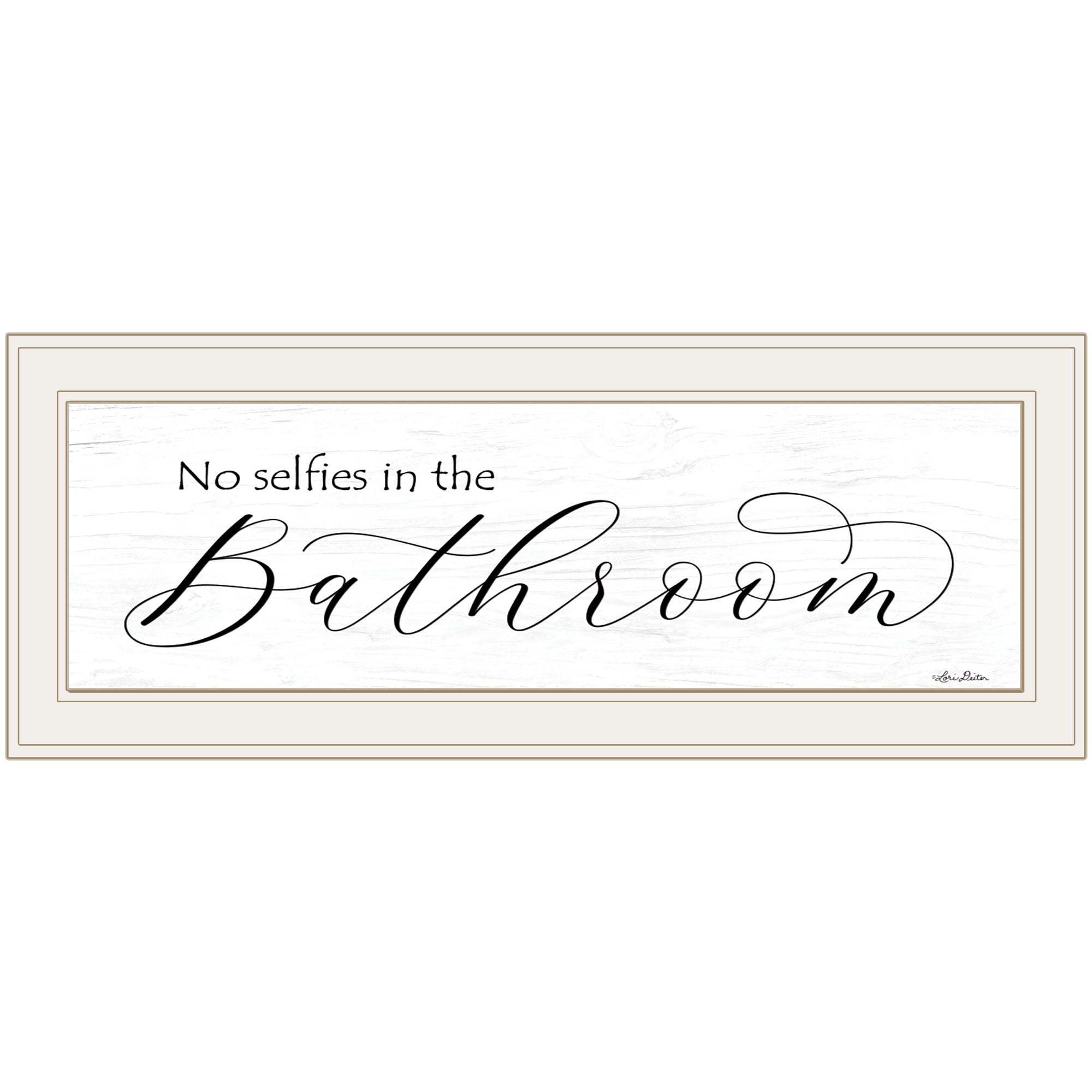 No Selfies In The Bathroom 1 White Framed Print Wall Art