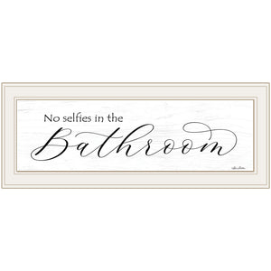 No Selfies In The Bathroom 1 White Framed Print Wall Art