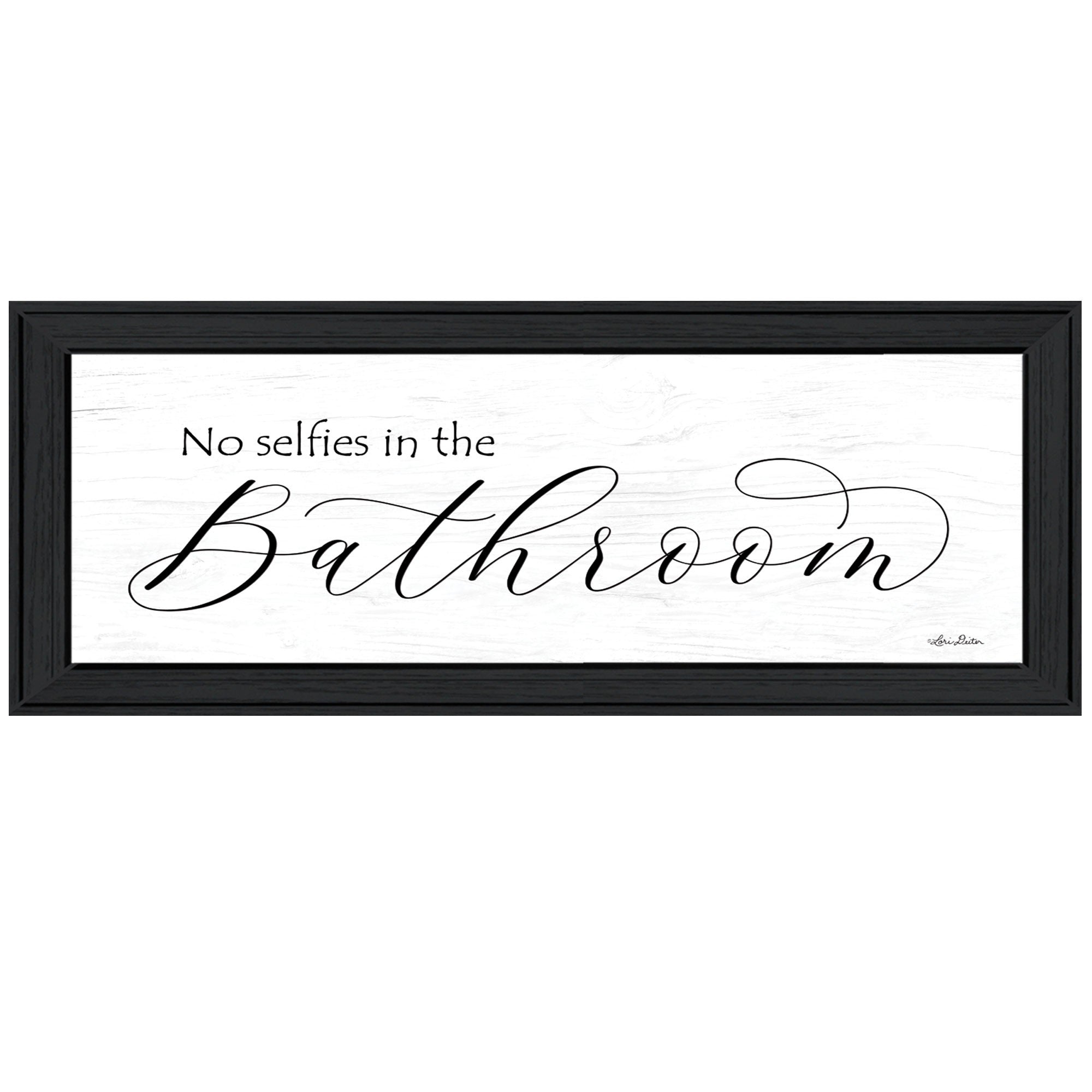 No Selfies In The Bathroom 2 Black Framed Print Wall Art