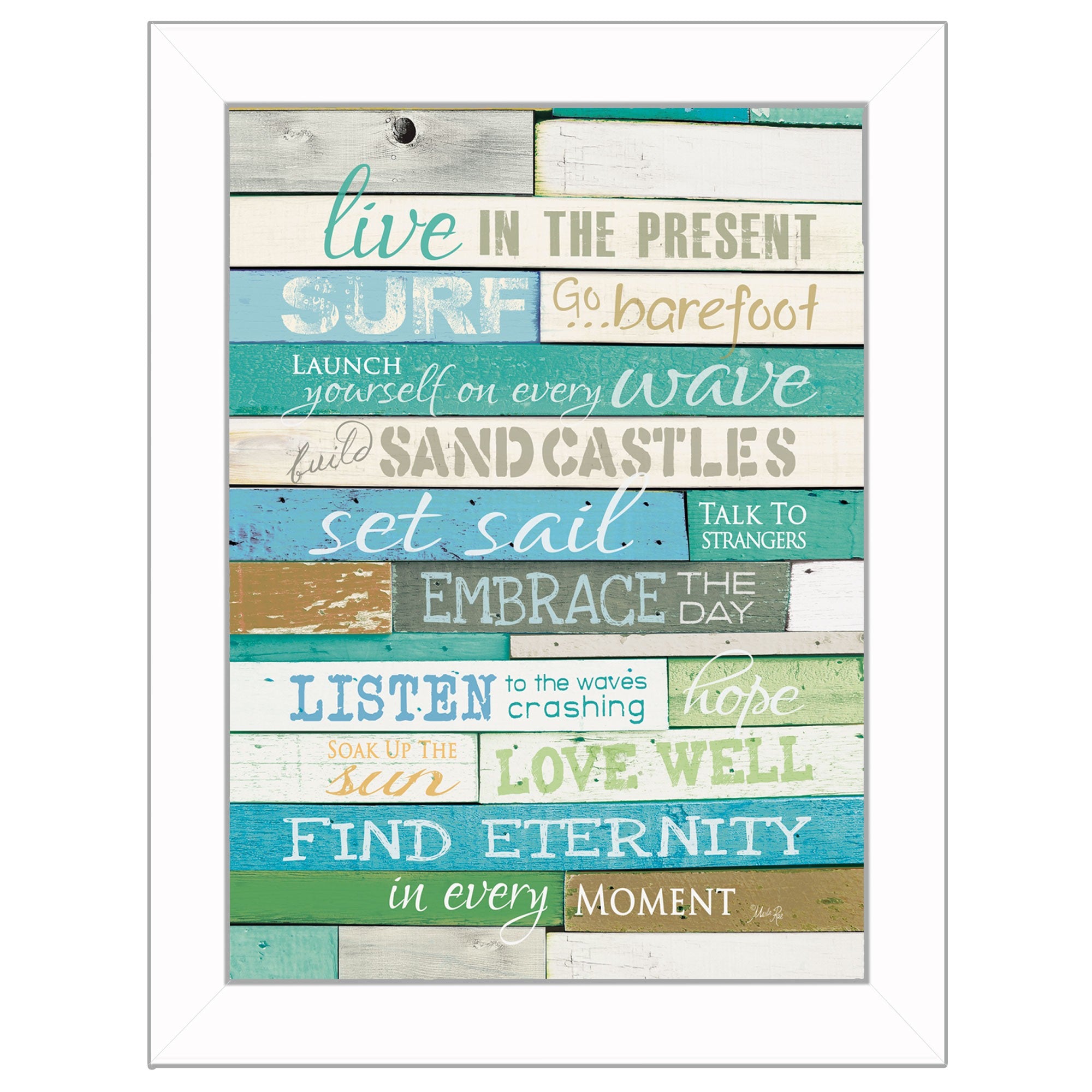 Live In The Present 5 White Framed Print Wall Art