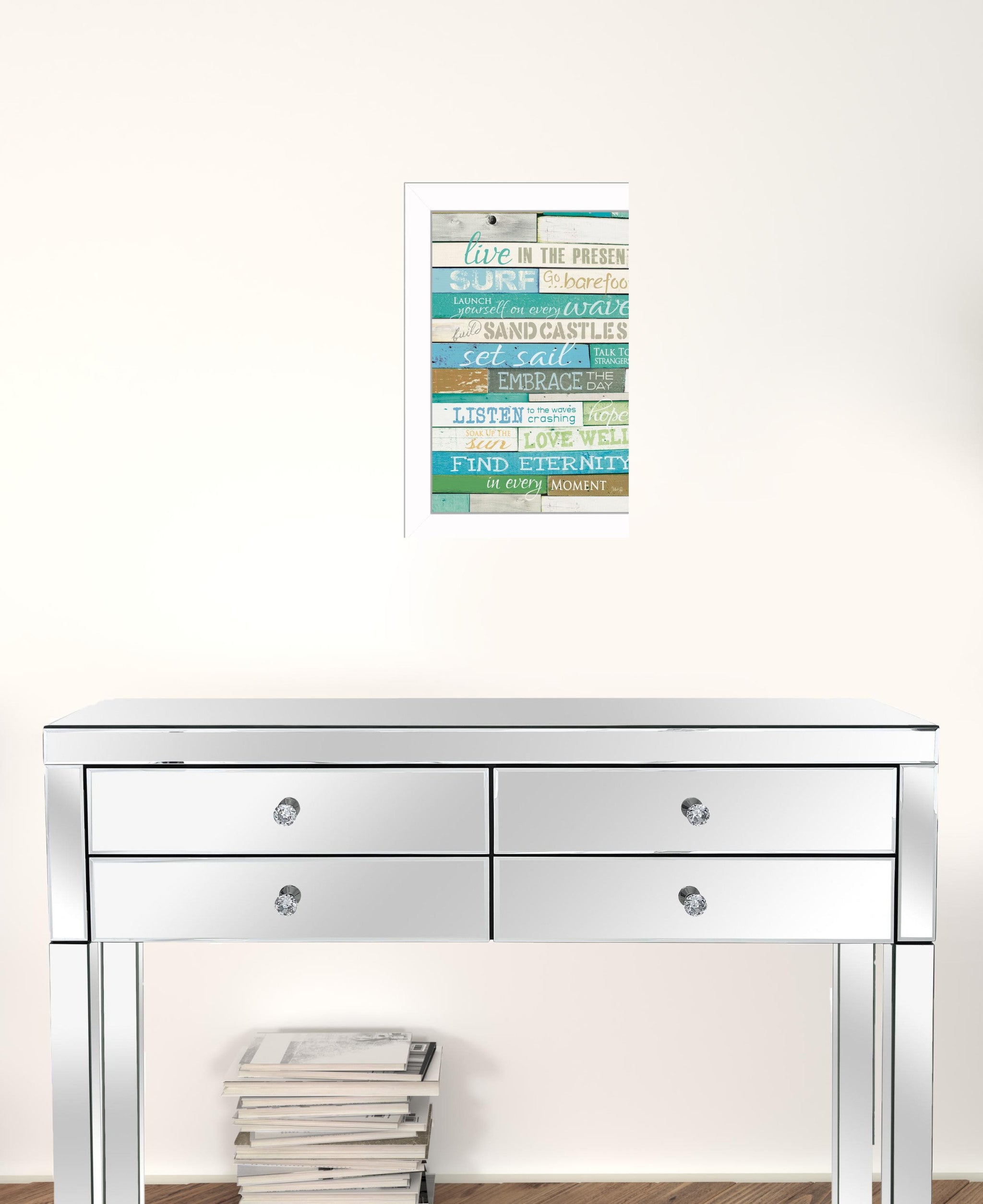 Live In The Present 5 White Framed Print Wall Art