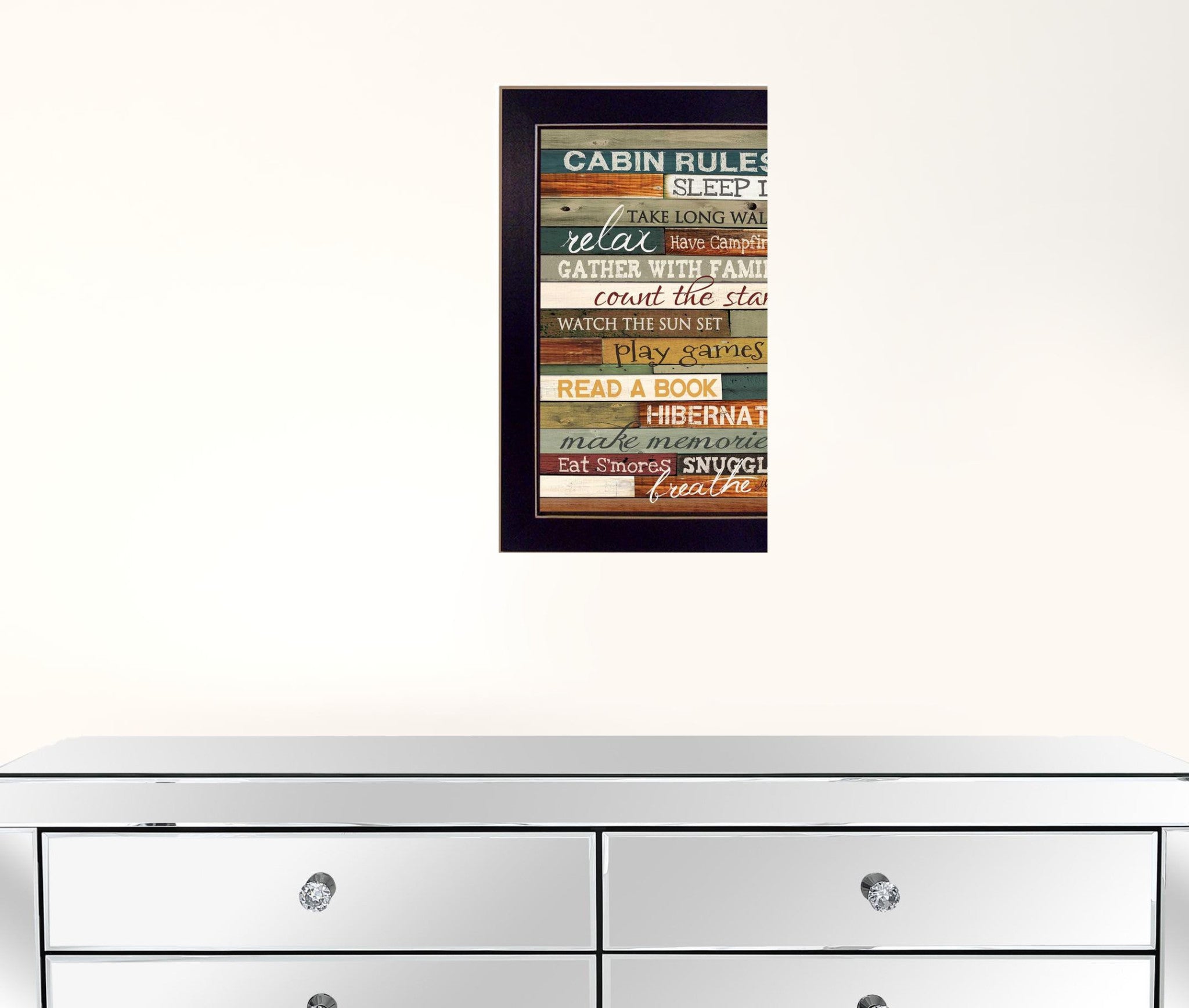 Cabin Rules 1 Black Framed Print Wall Art