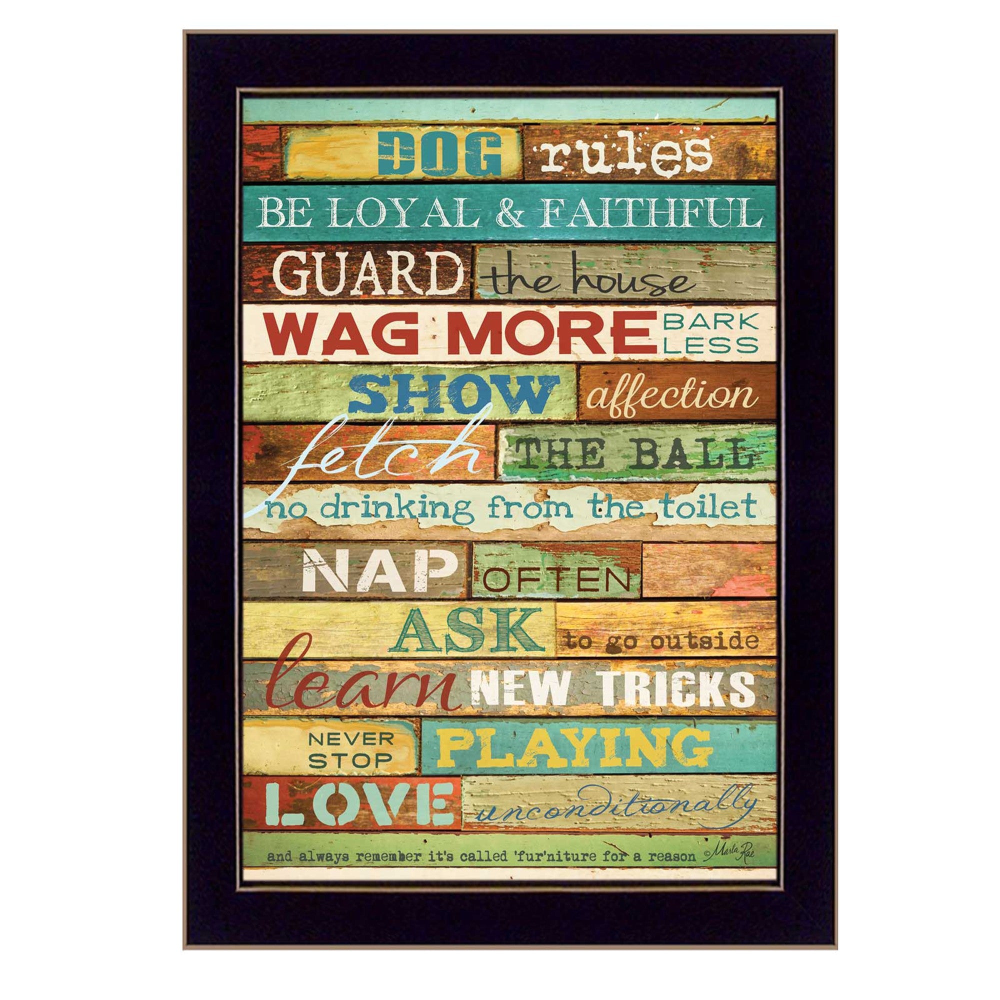 Dog Rules Black Framed Print Wall Art