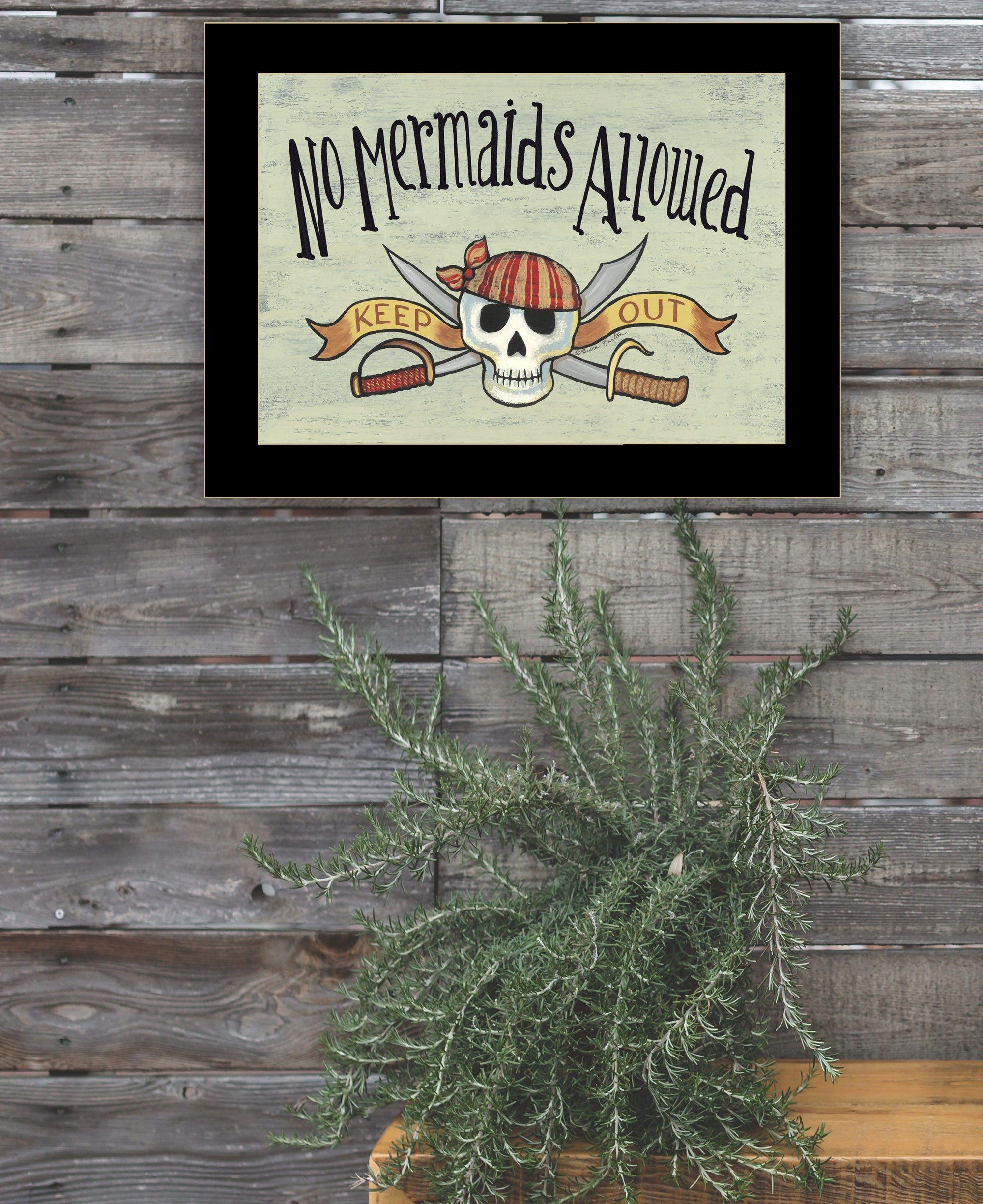 No Mermaids Allowed Pirates Black Framed Print Wall Art