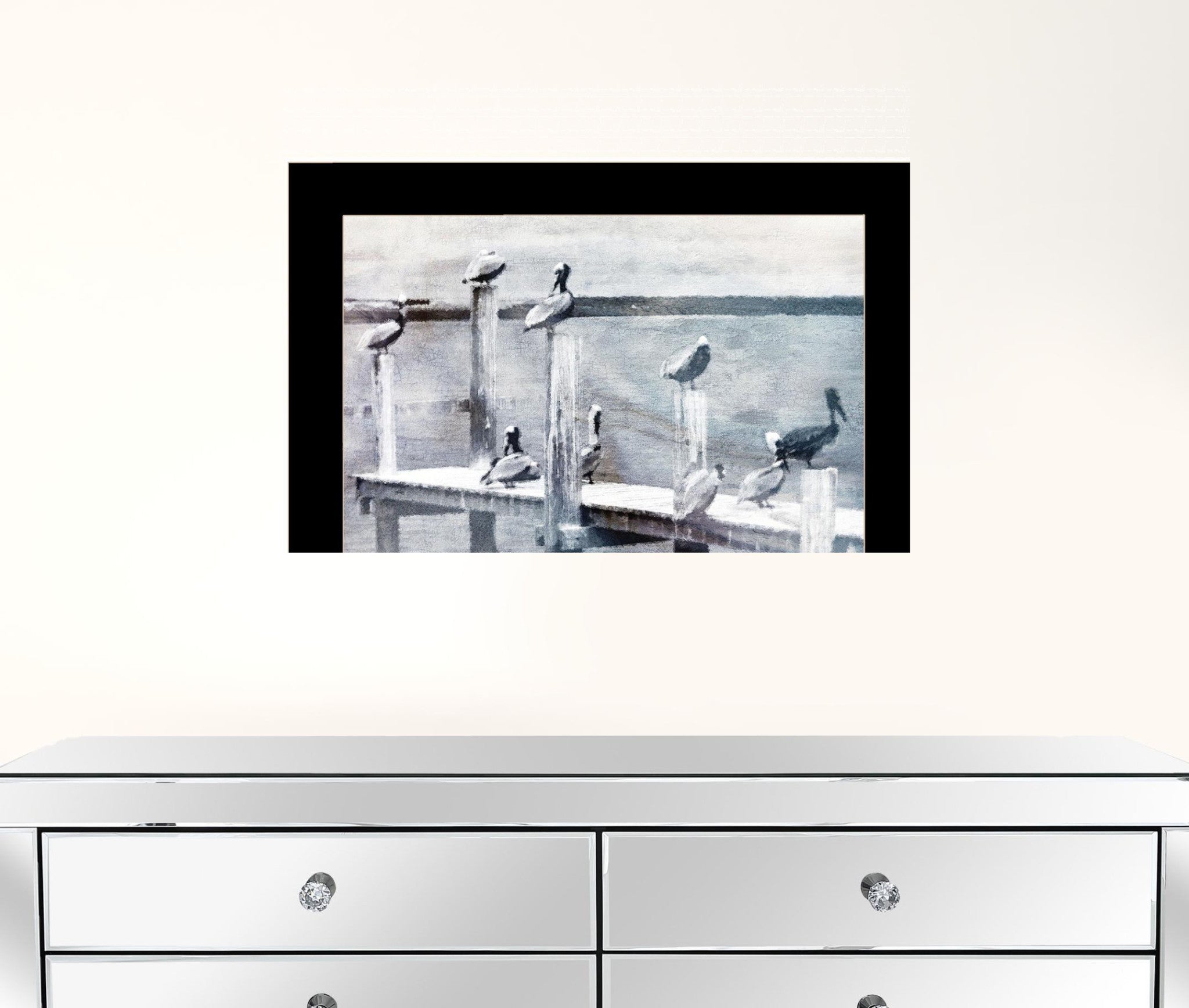 Birds On A Pier 1 Black Framed Print Wall Art