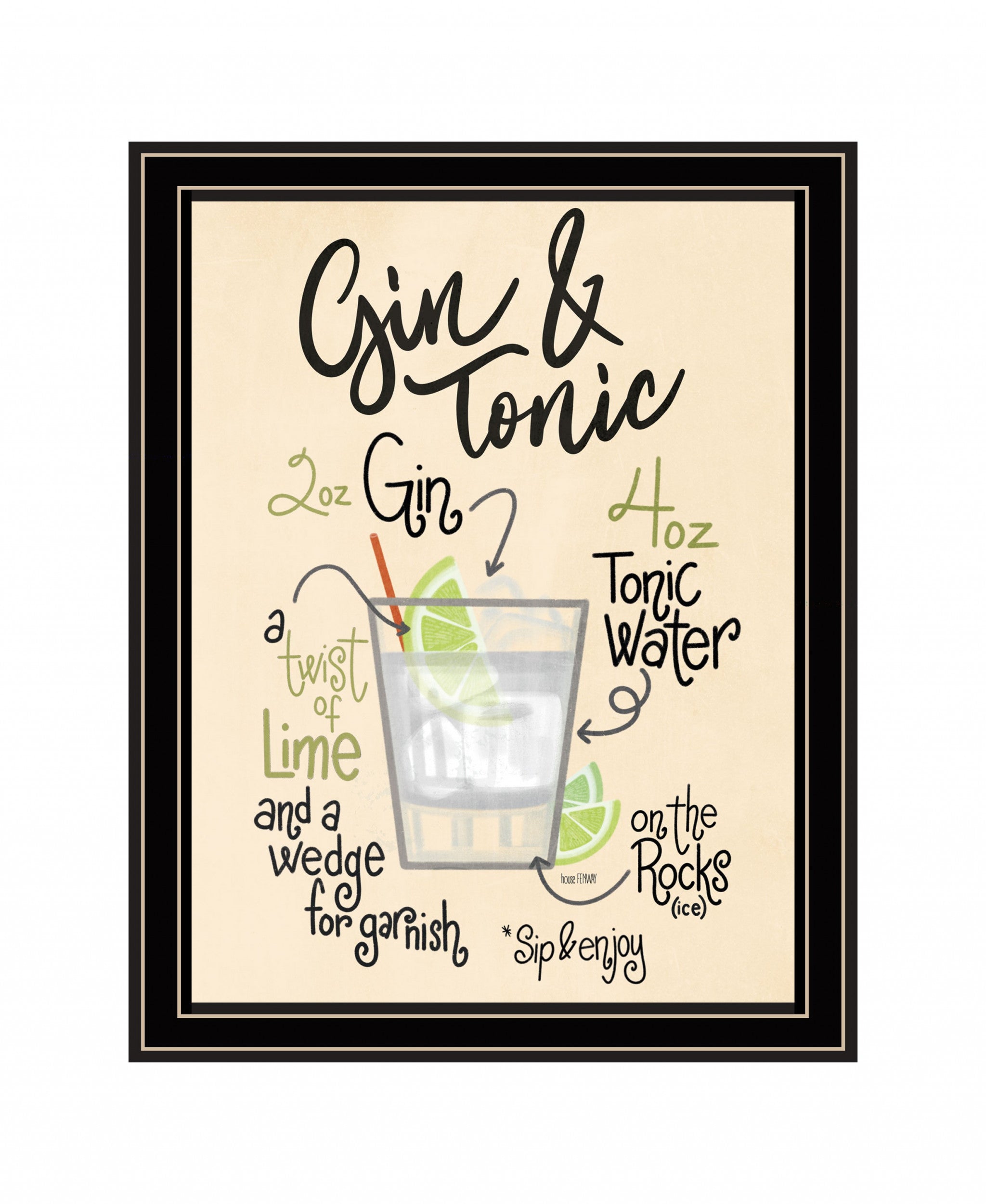 Gin and Tonic Black Framed Print Wall Art