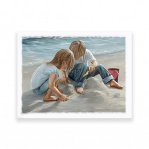Sand Castle Builders 2 White Wrapped Canvas Print Wall Art