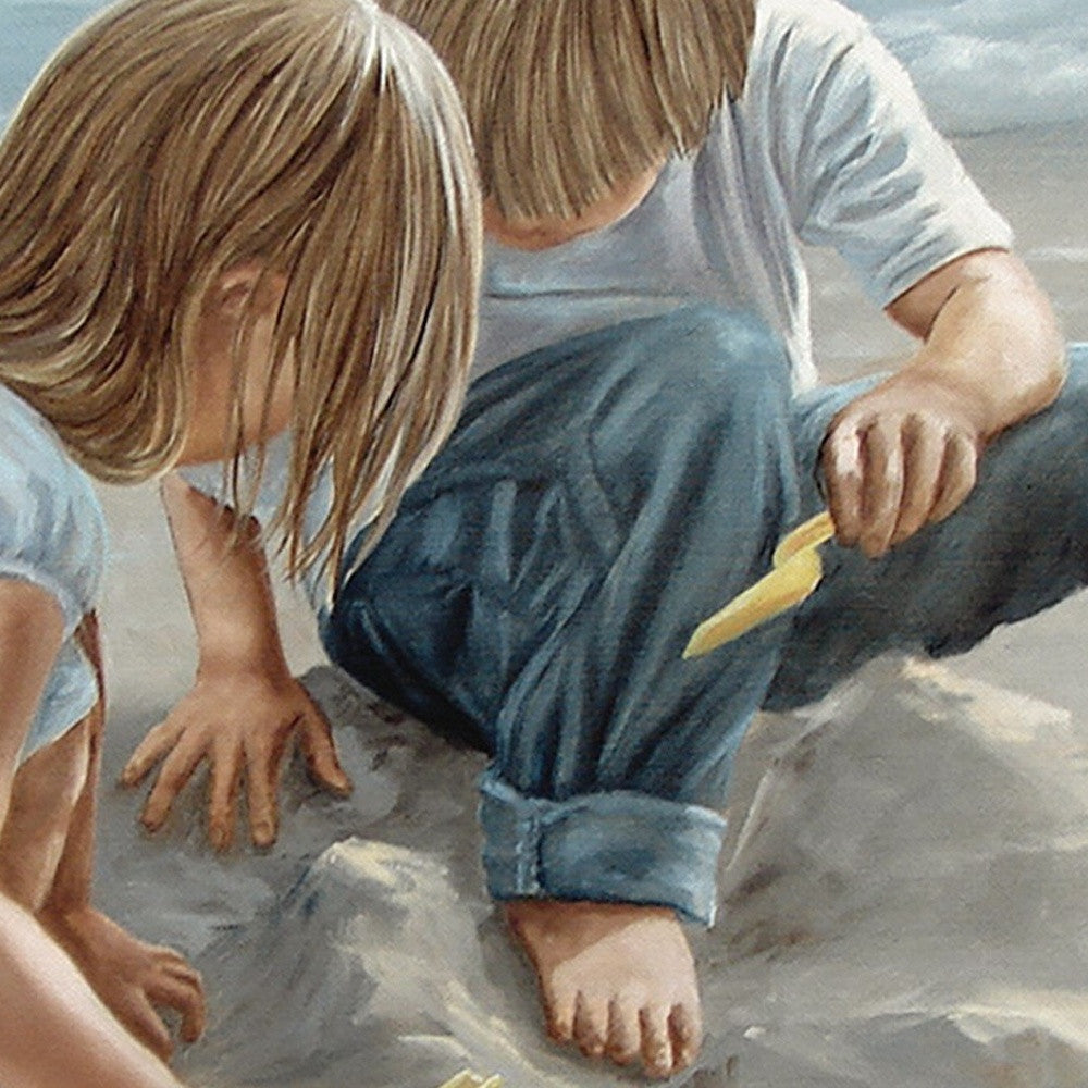 Sand Castle Builders 2 White Wrapped Canvas Print Wall Art