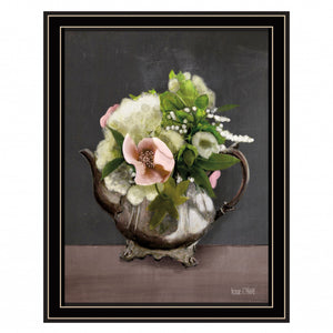 Vintage Floral Tea Pot 2 Black Framed Print Wall Art