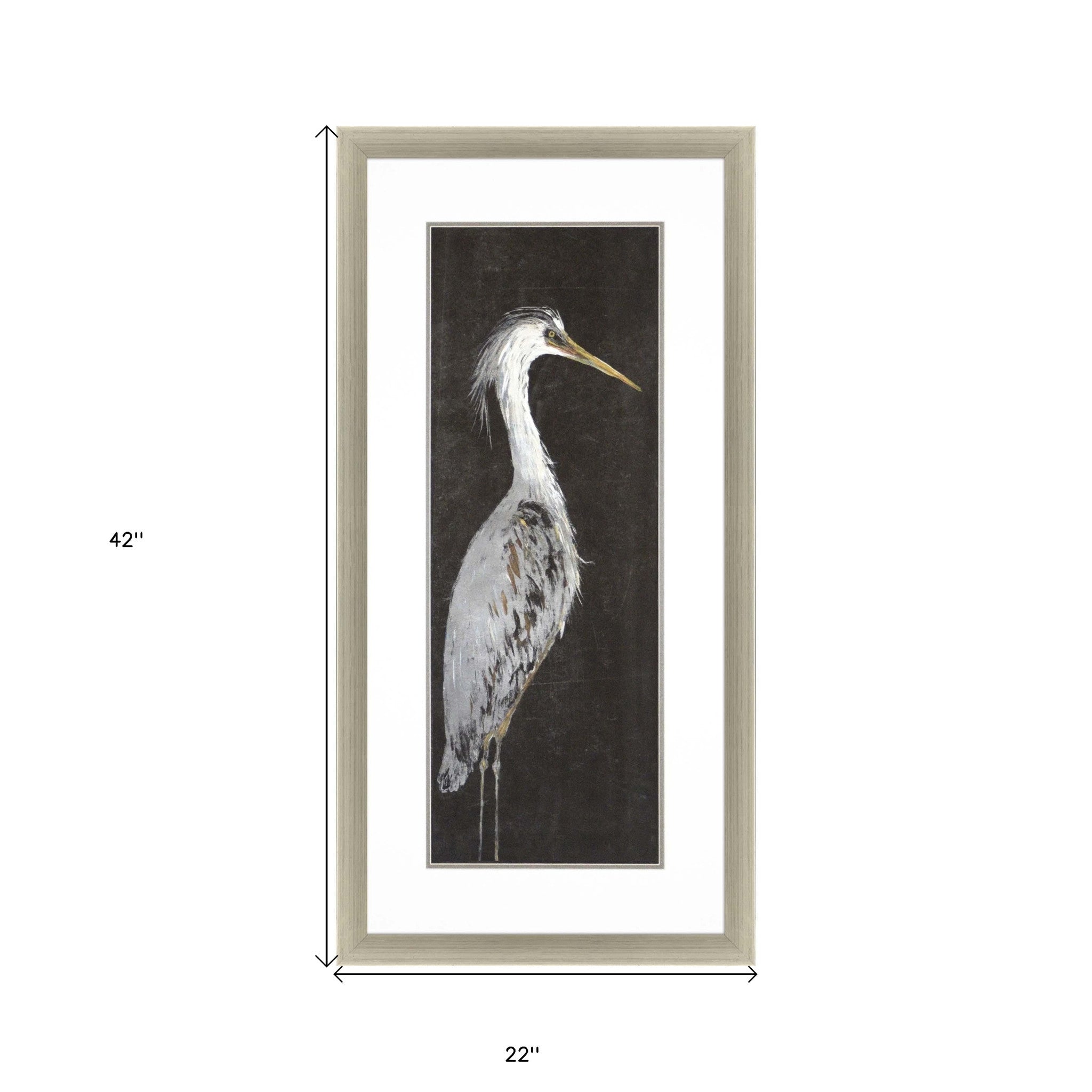 Heron On Black II Silver Picture Frame Print Wall Art