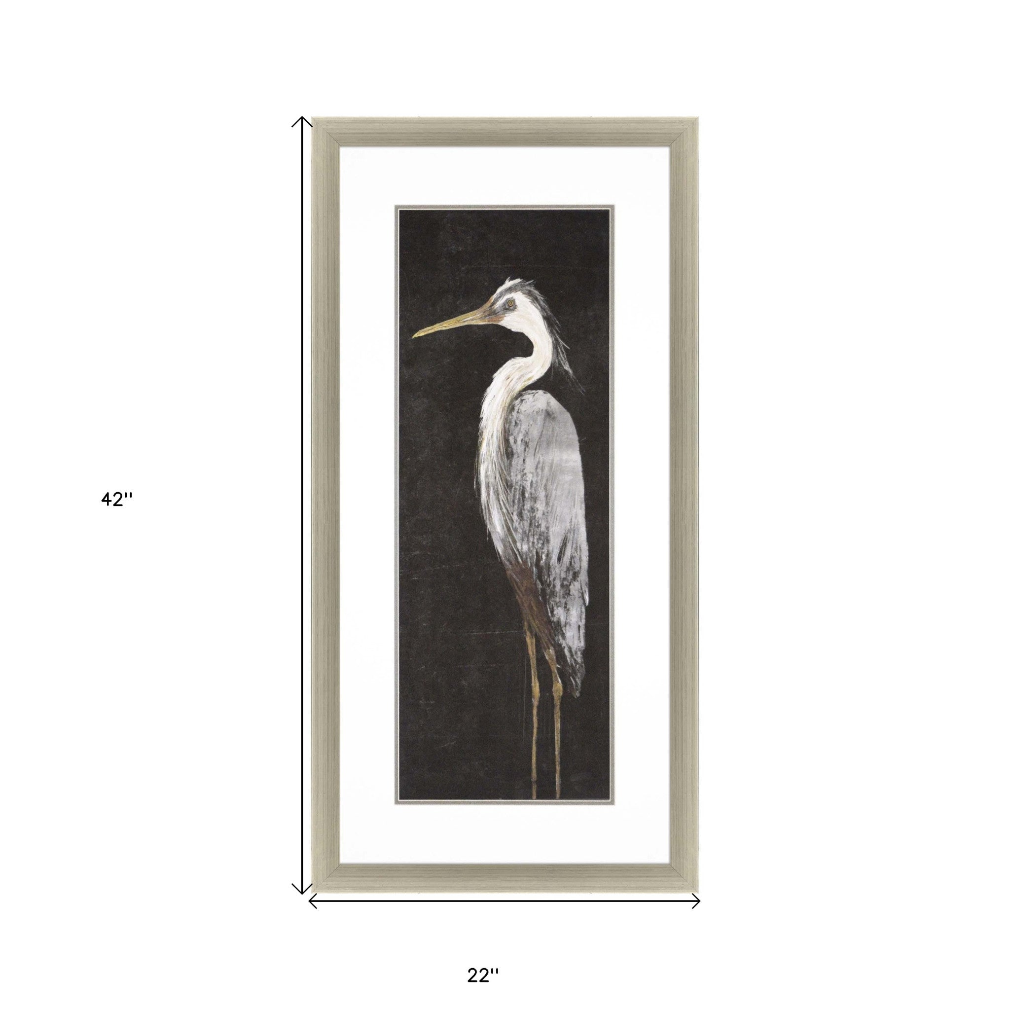 Heron On Black I Framed Art Silver Picture Frame Print Wall Art