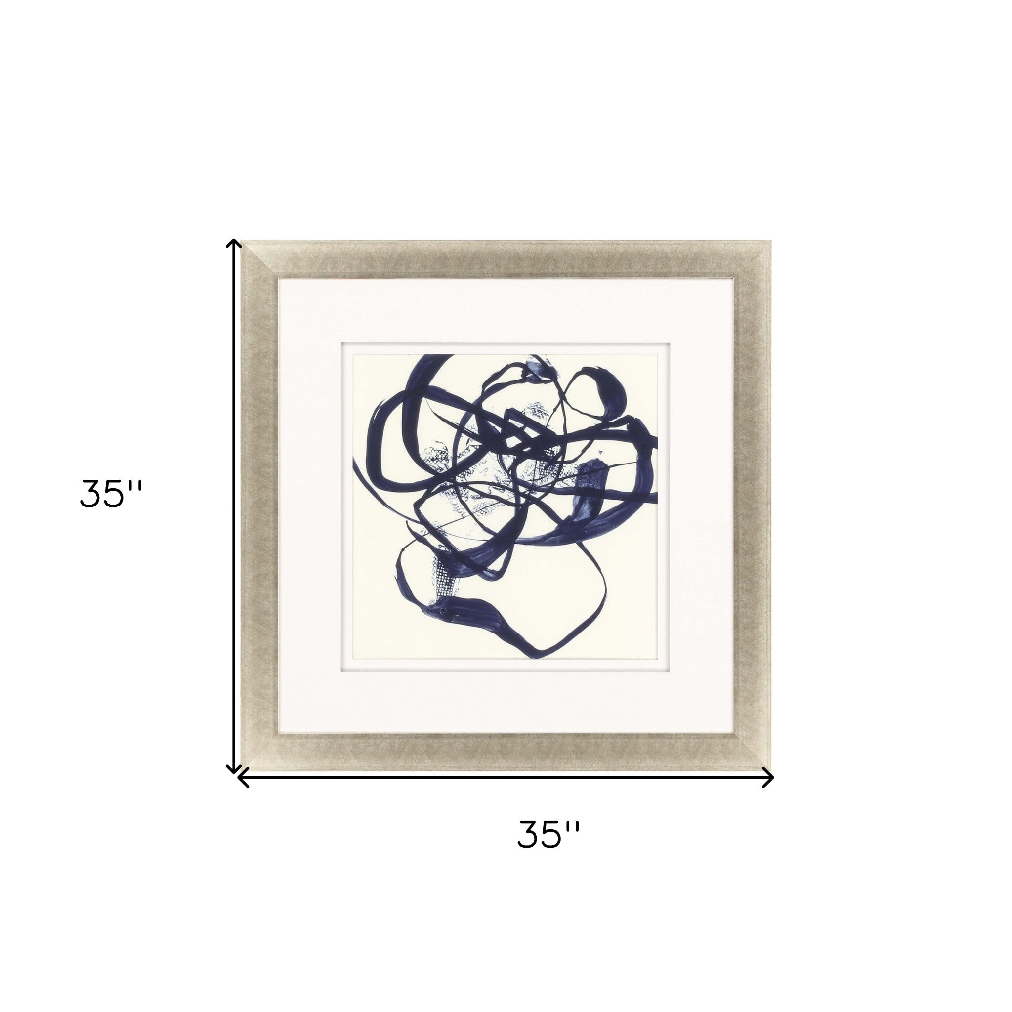 Indigo Abstract Ribbons Gold Picture Frame Print Wall Art