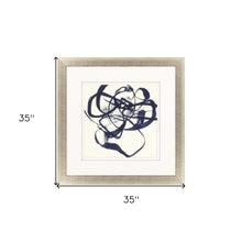 Indigo Abstract Ribbons Gold Picture Frame Print Wall Art