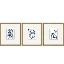 Set Of Three Blue Abstract Gold Frame Print Wall Art