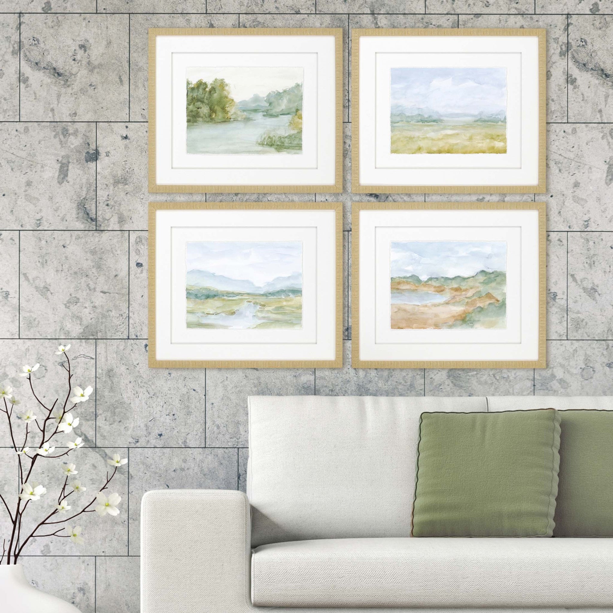 Set Of Four Watercolour Set Of 4 Framed Art Gold Picture Frame Print Wall Art