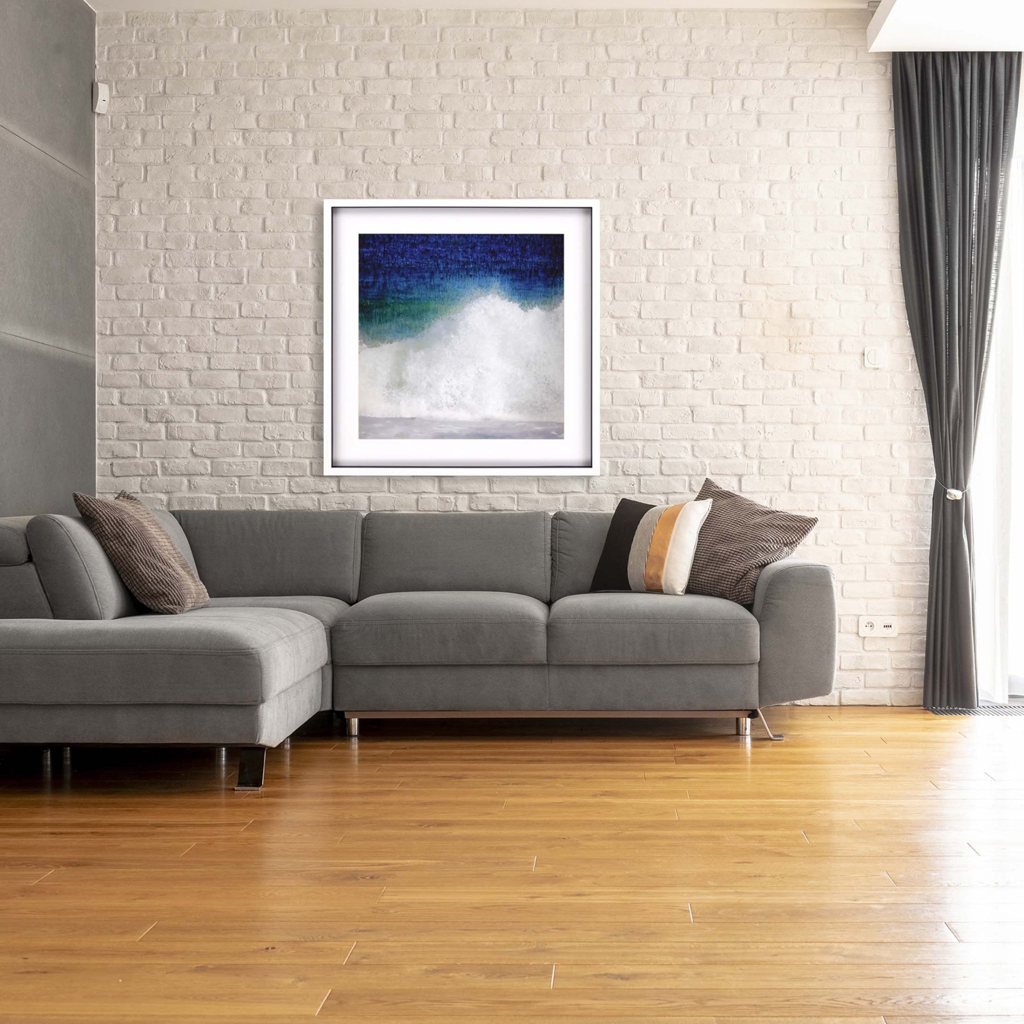 Gorgeous Waves Abstract Crashing Blue Ocean White Picture Frame Print Wall Art