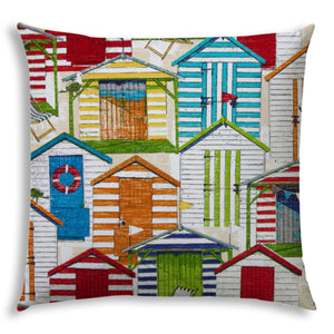 20" X 20" Red And White Blown Seam Throw Indoor Outdoor Pillow