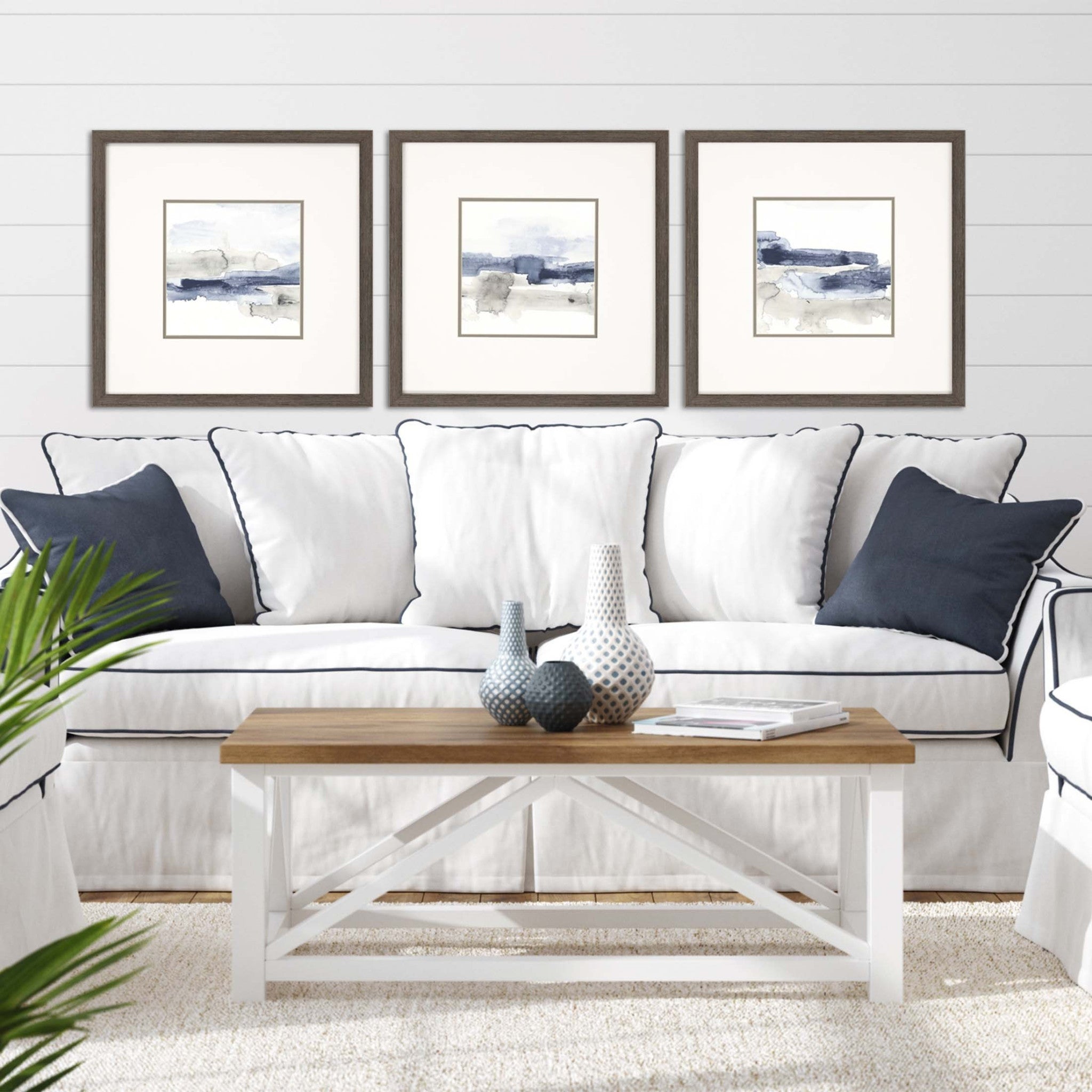 Set Of Three Shoreline Blues I Set Of 3 Framed Art Silver Picture Frame Print Wall Art