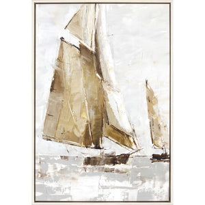 Golden Sails I Canvas White Floater Frame Large Wall Art