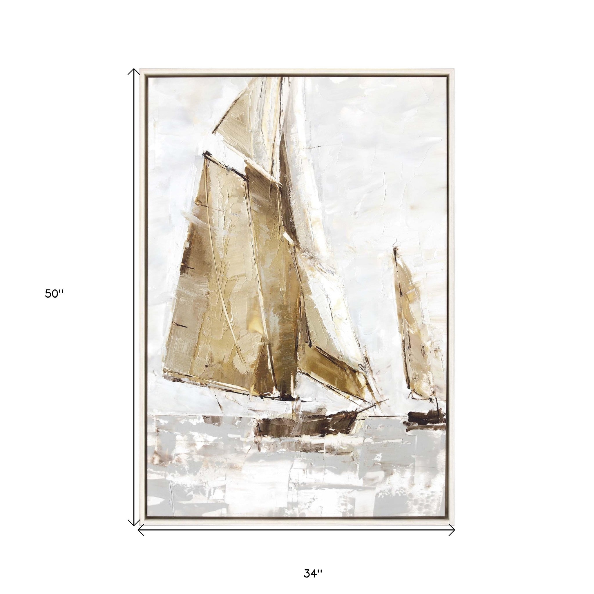 Golden Sails I Canvas White Floater Frame Large Wall Art