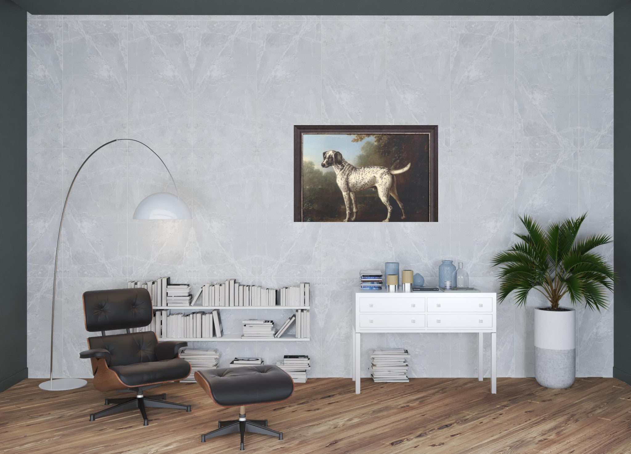 Grey Spotted Hound Framed Art Brown Picture Frame Print Wall Art