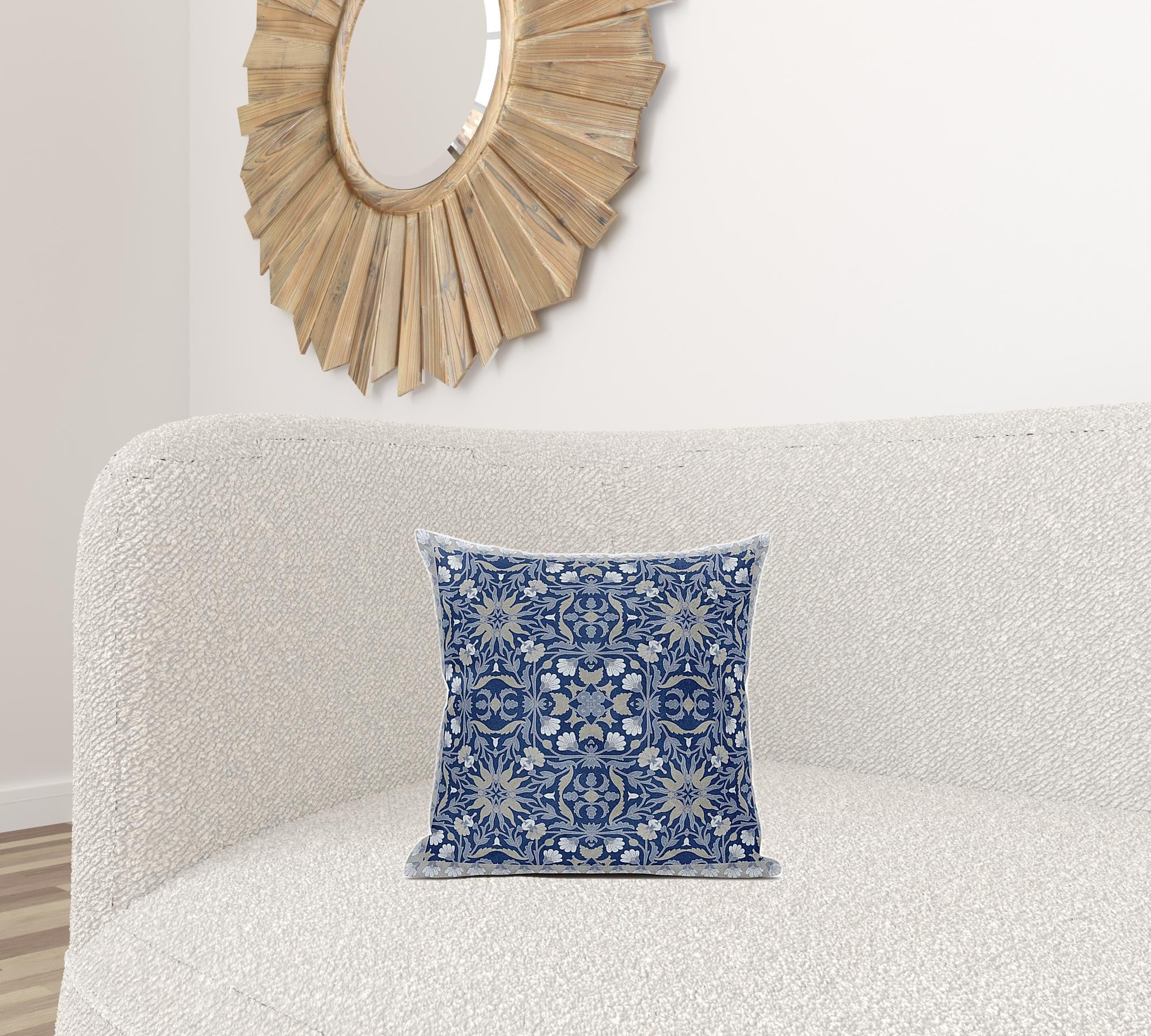16" X 16" Dark Blue And Gray Blown Seam Paisley Indoor Outdoor Throw Pillow