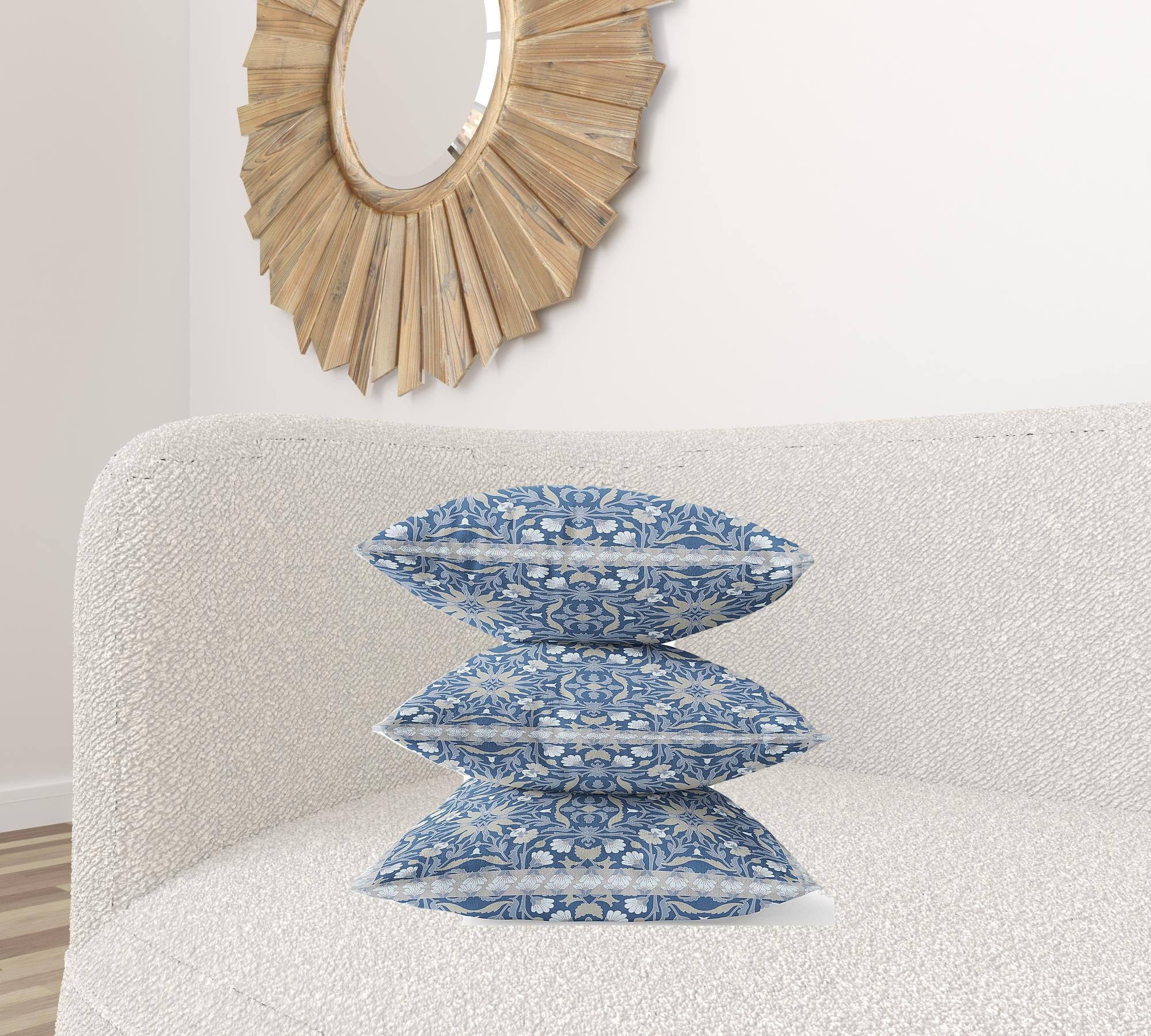 20" X 20" Dark Blue Gray Paisley Blown Seam Suede Throw Pillow