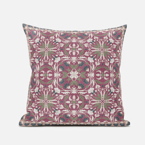 16" X 16" Pink Green Paisley Blown Seam Suede Throw Pillow