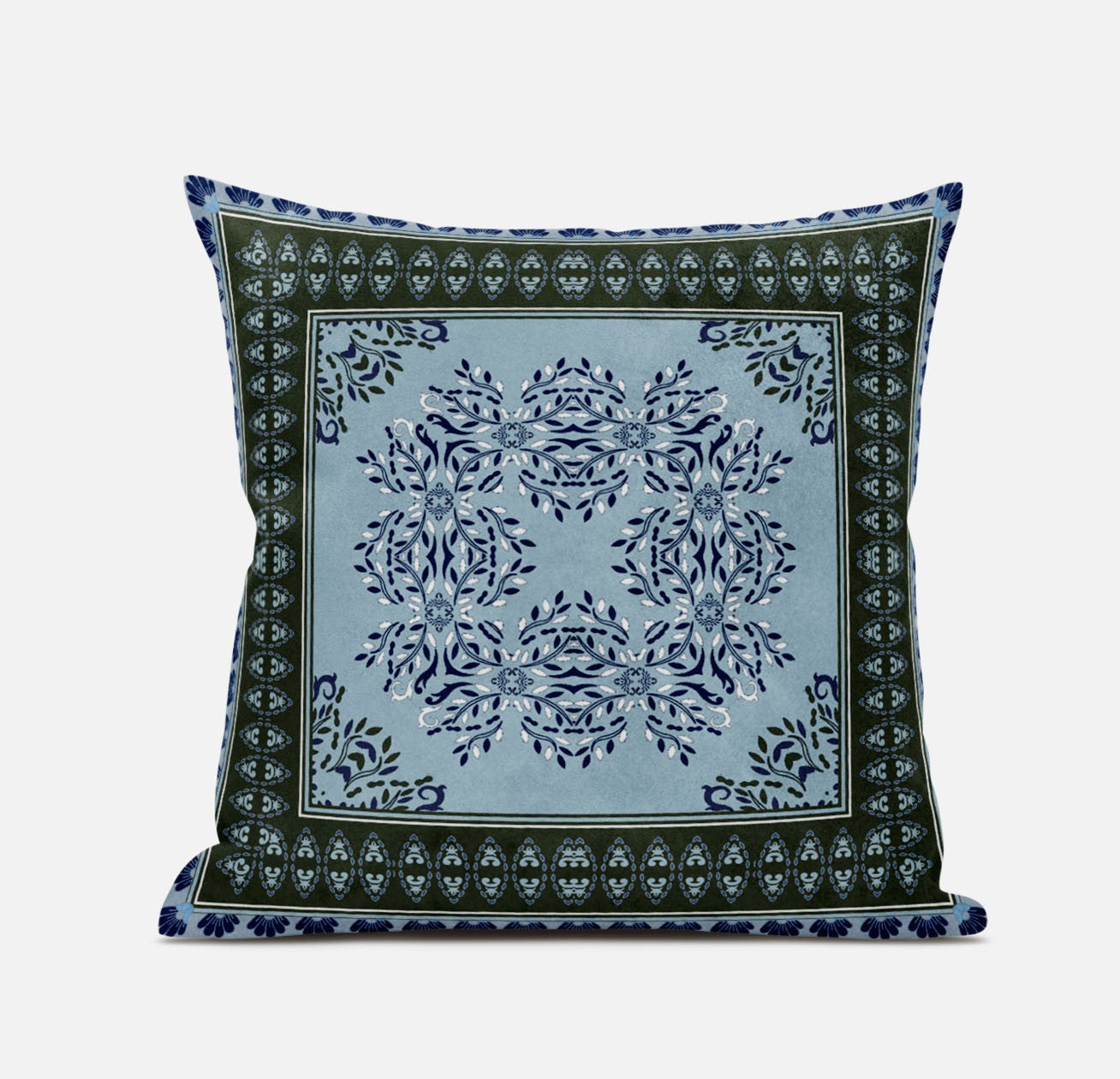 20" X 20" Dark Green Light Blue Geometric Blown Seam Suede Throw Pillow