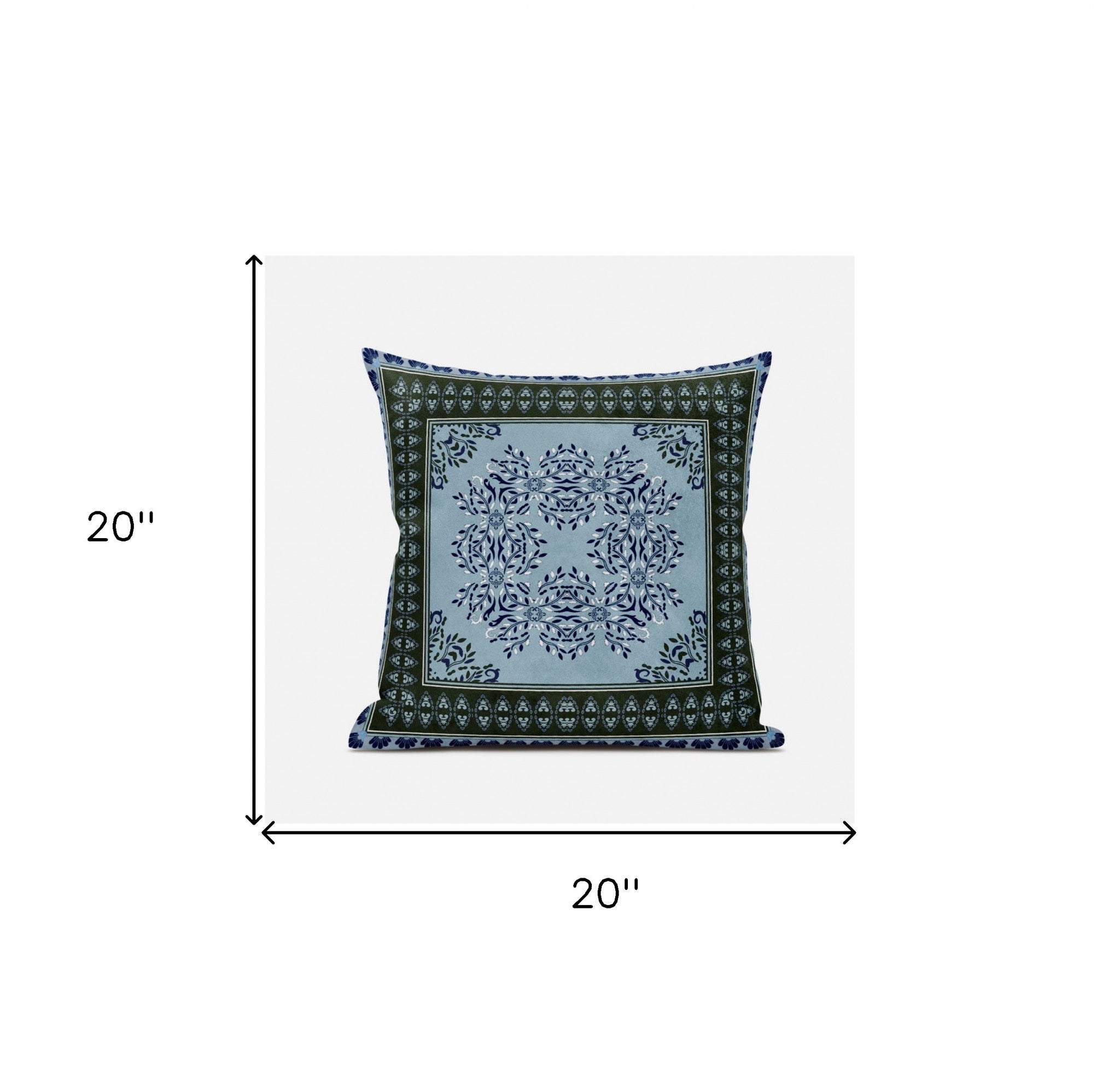 20" X 20" Dark Green Light Blue Geometric Blown Seam Suede Throw Pillow