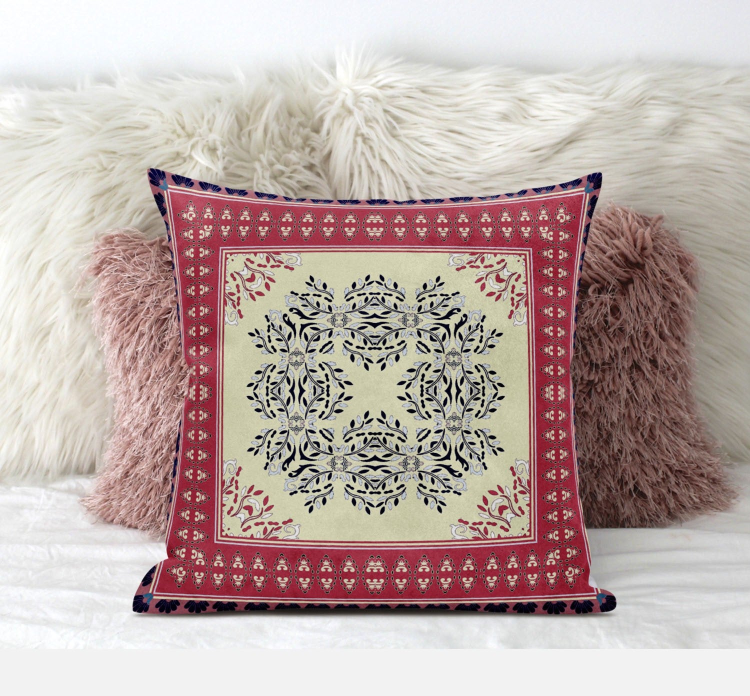 18" X 18" Muted Pink Grey Geometric Blown Seam Suede Throw Pillow