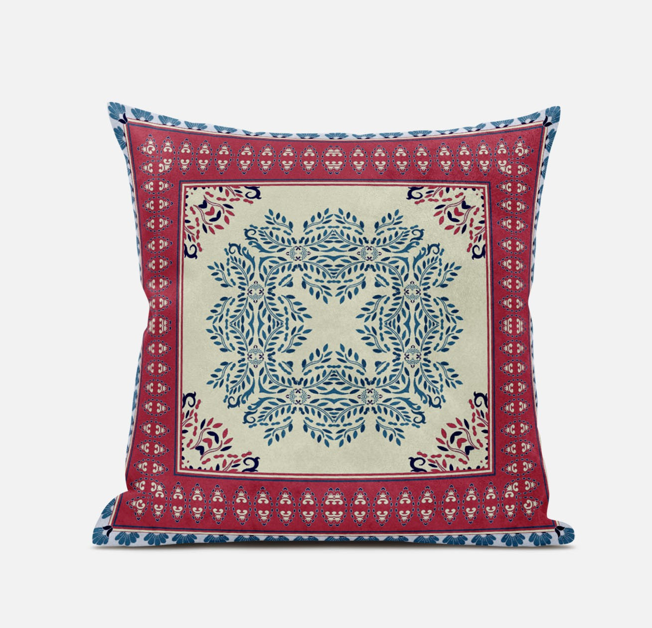 18" X 18" Red Yellow Geometric Blown Seam Suede Throw Pillow