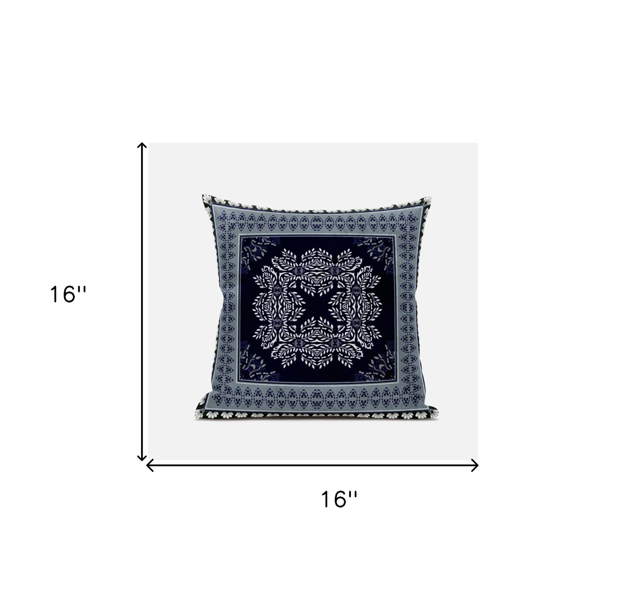 16" X 16" Gray And White Blown Seam Geometric Indoor Outdoor Throw Pillow