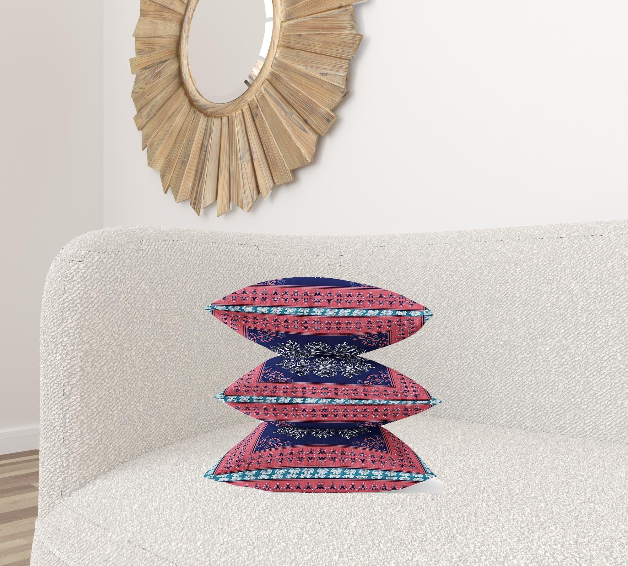 18" X 18" Red Black Geometric Blown Seam Suede Throw Pillow