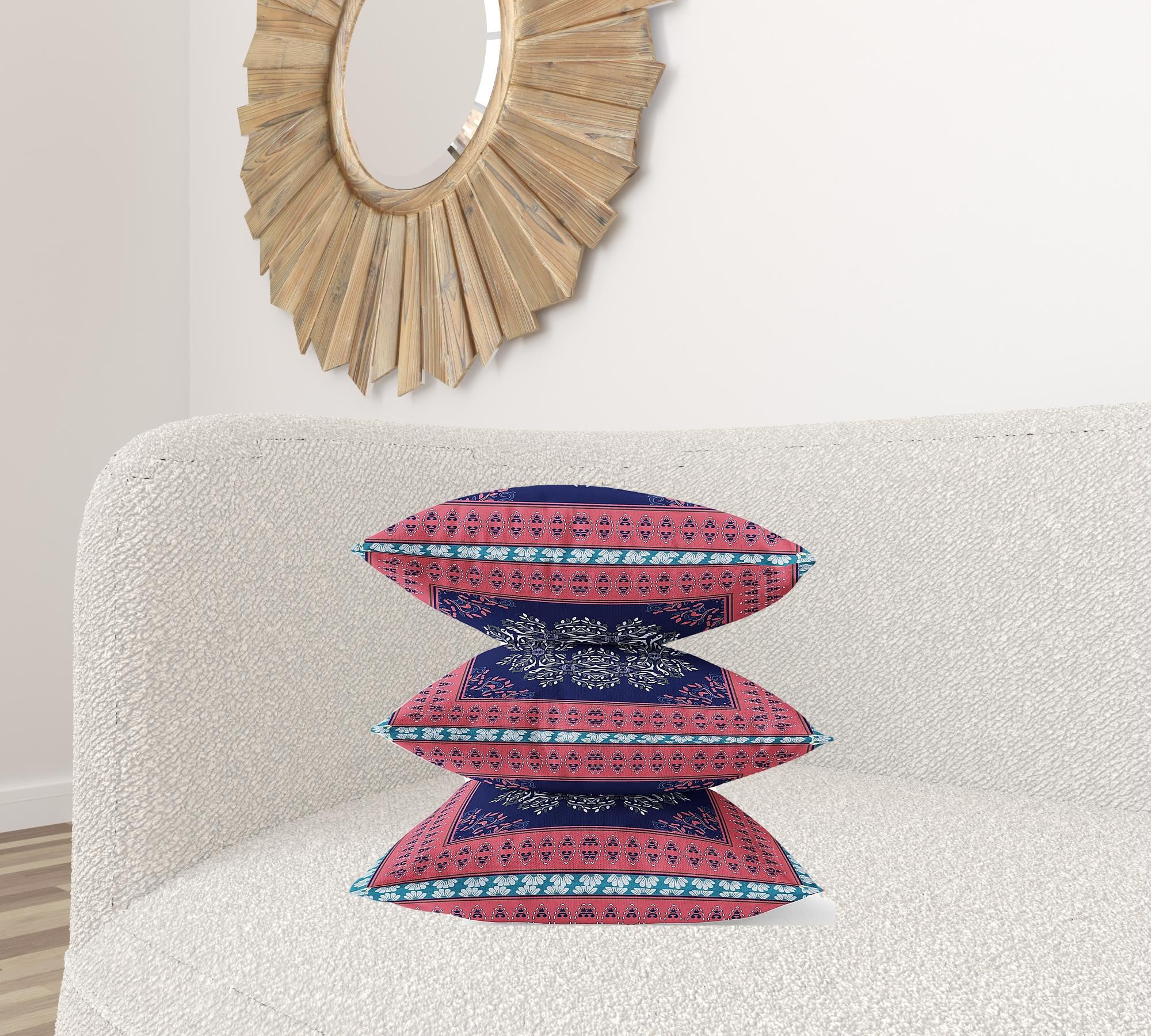 18" X 18" Red Black Geometric Blown Seam Suede Throw Pillow