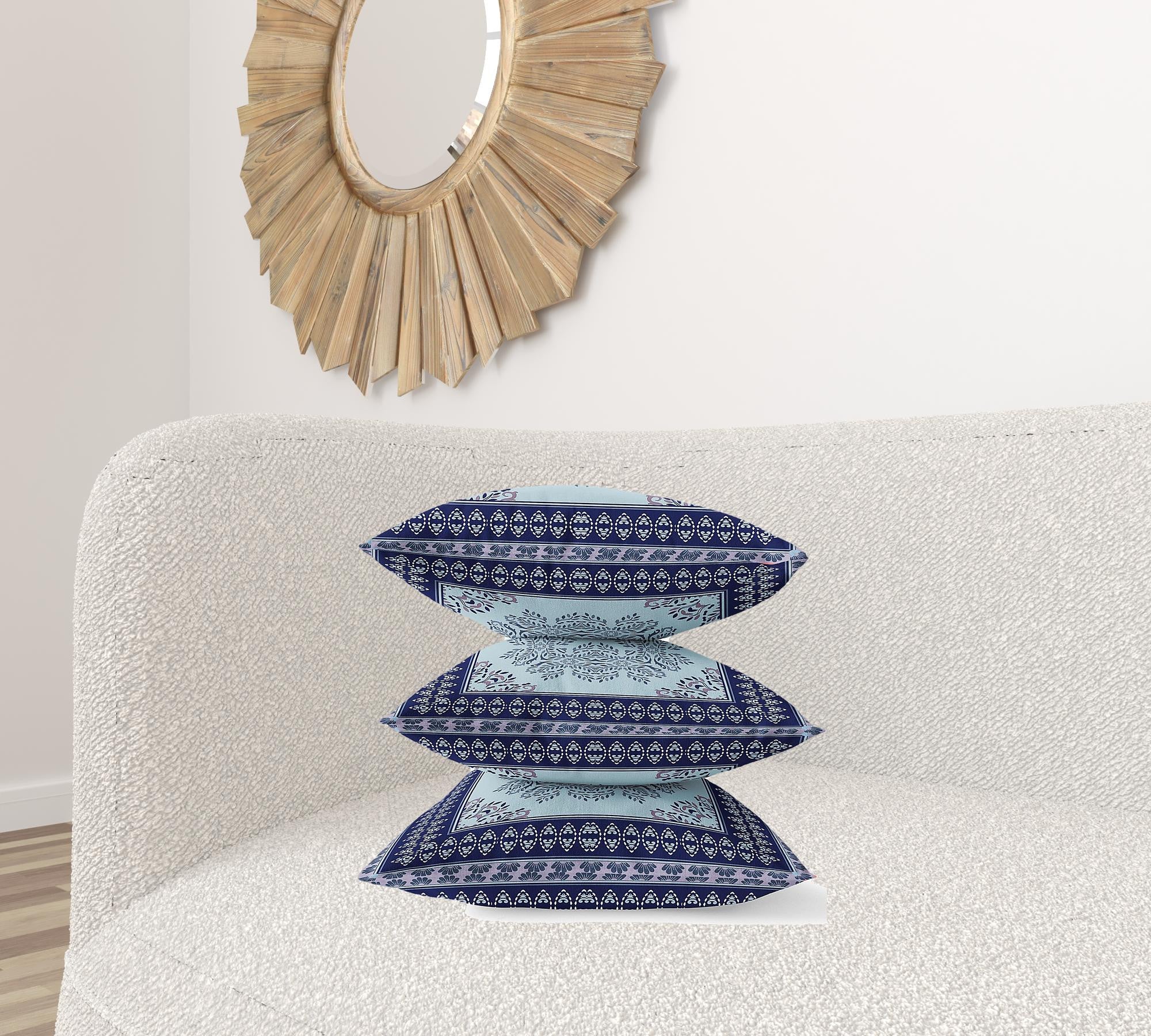 20" X 20" Dark Blue Light Green Geometric Blown Seam Suede Throw Pillow