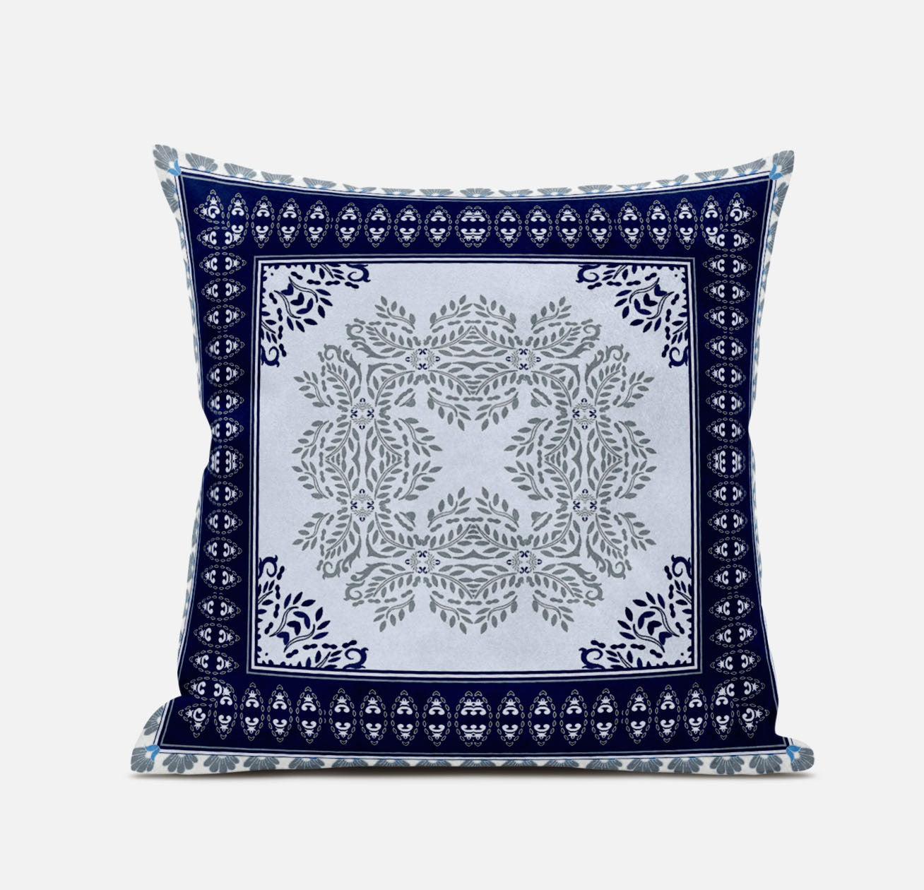 18" X 18" Dark Blue Gray Geometric Blown Seam Suede Throw Pillow