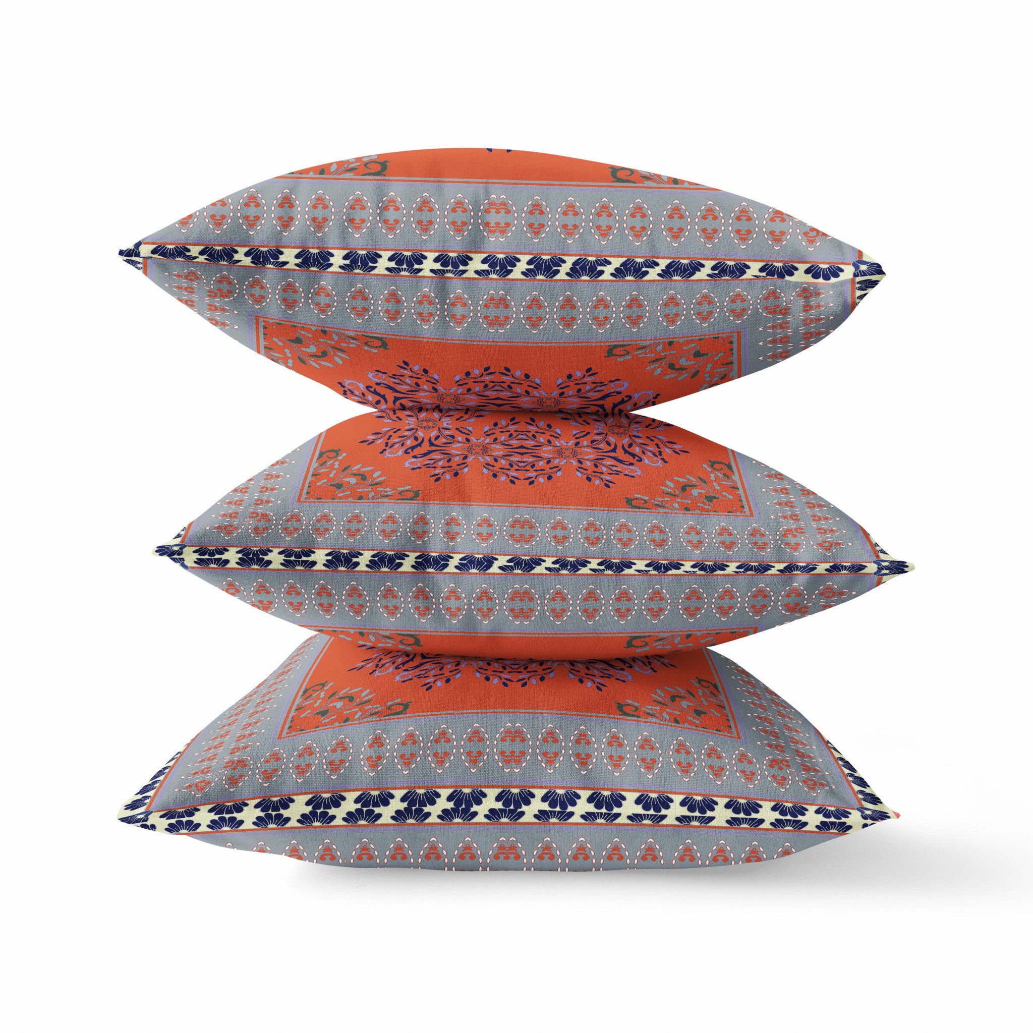 20" X 20" Red Gray Geometric Blown Seam Suede Throw Pillow