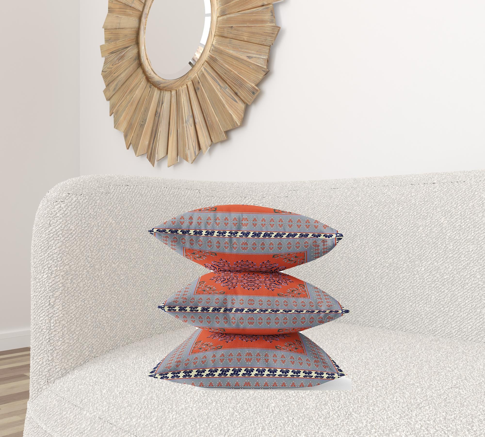 20" X 20" Red Gray Geometric Blown Seam Suede Throw Pillow