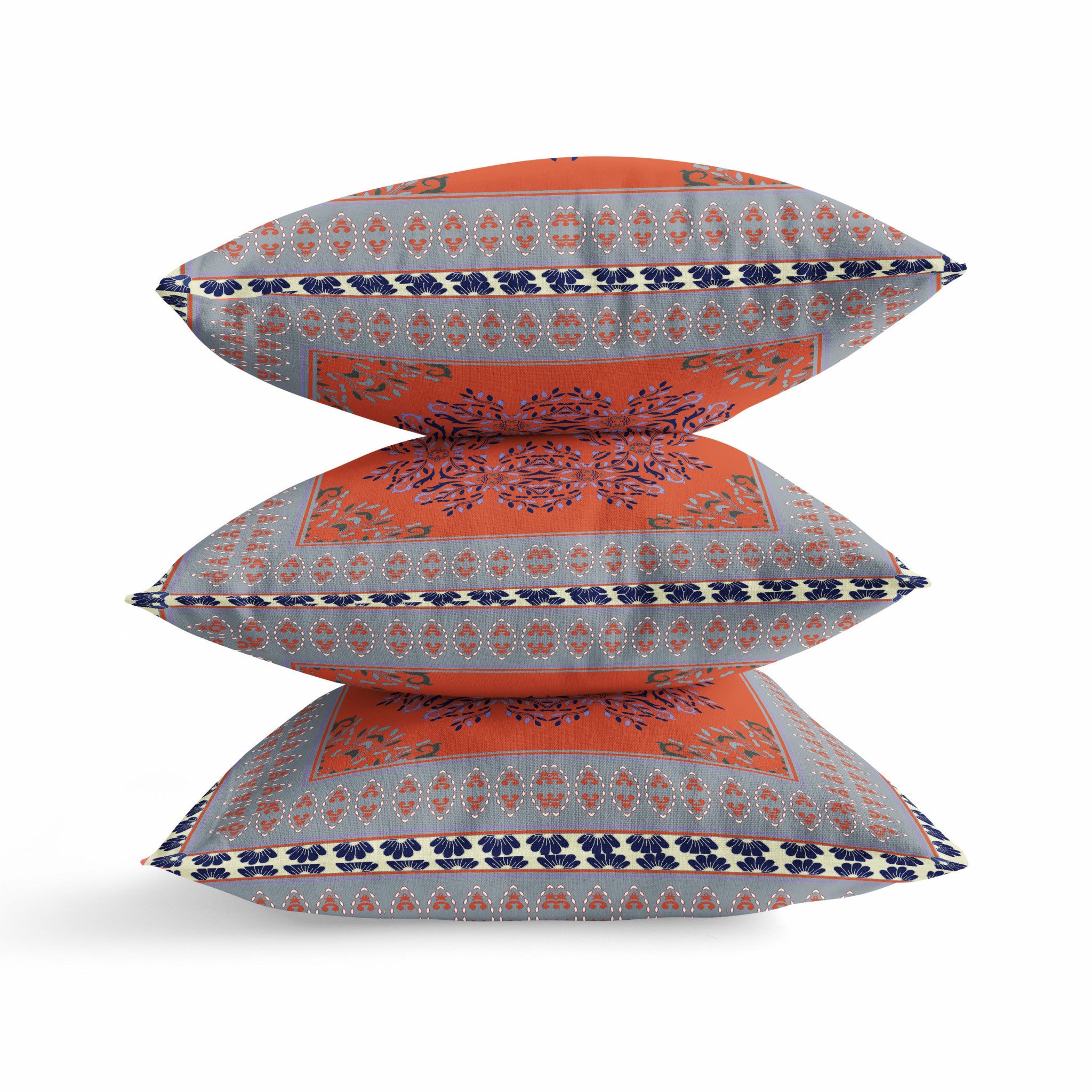 20" X 20" Red Gray Geometric Blown Seam Suede Throw Pillow