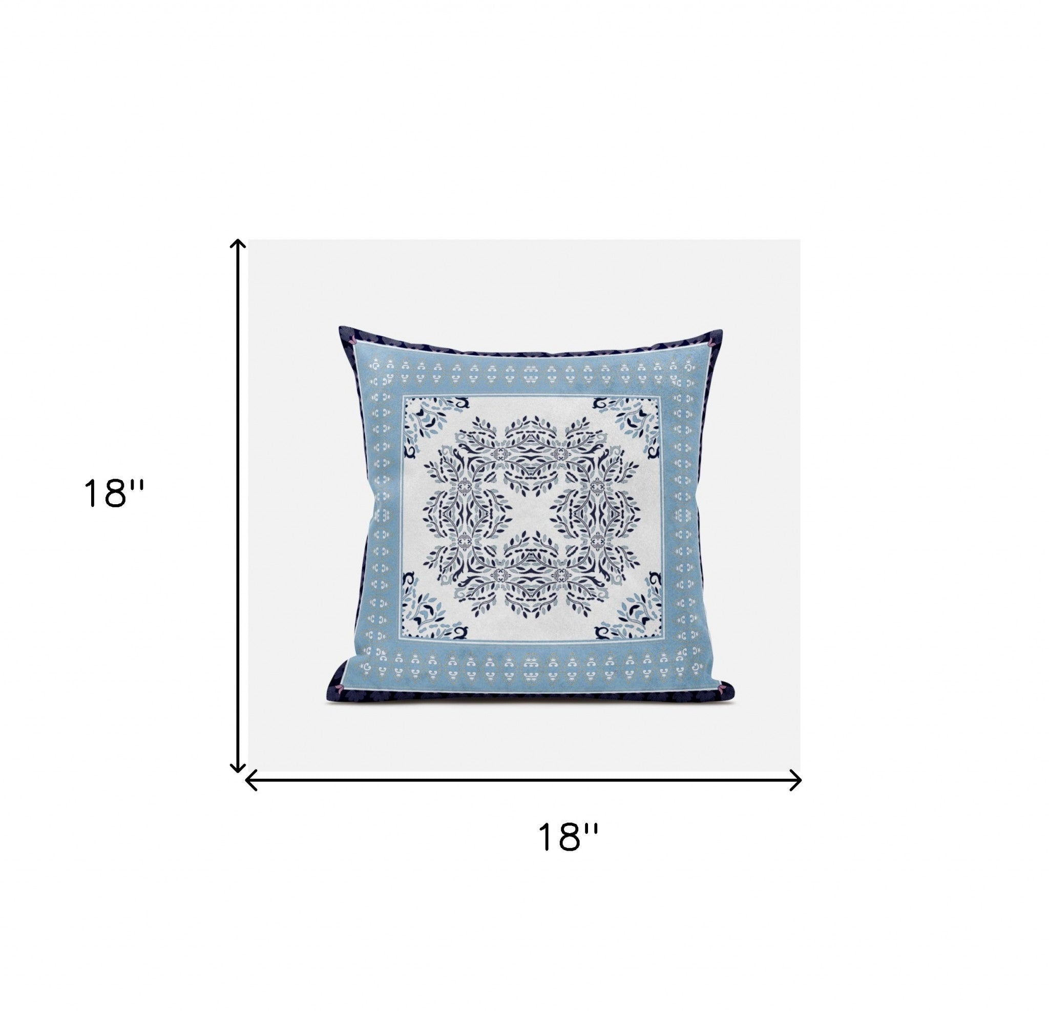 18" X 18" Light Blue White Geometric Blown Seam Suede Throw Pillow