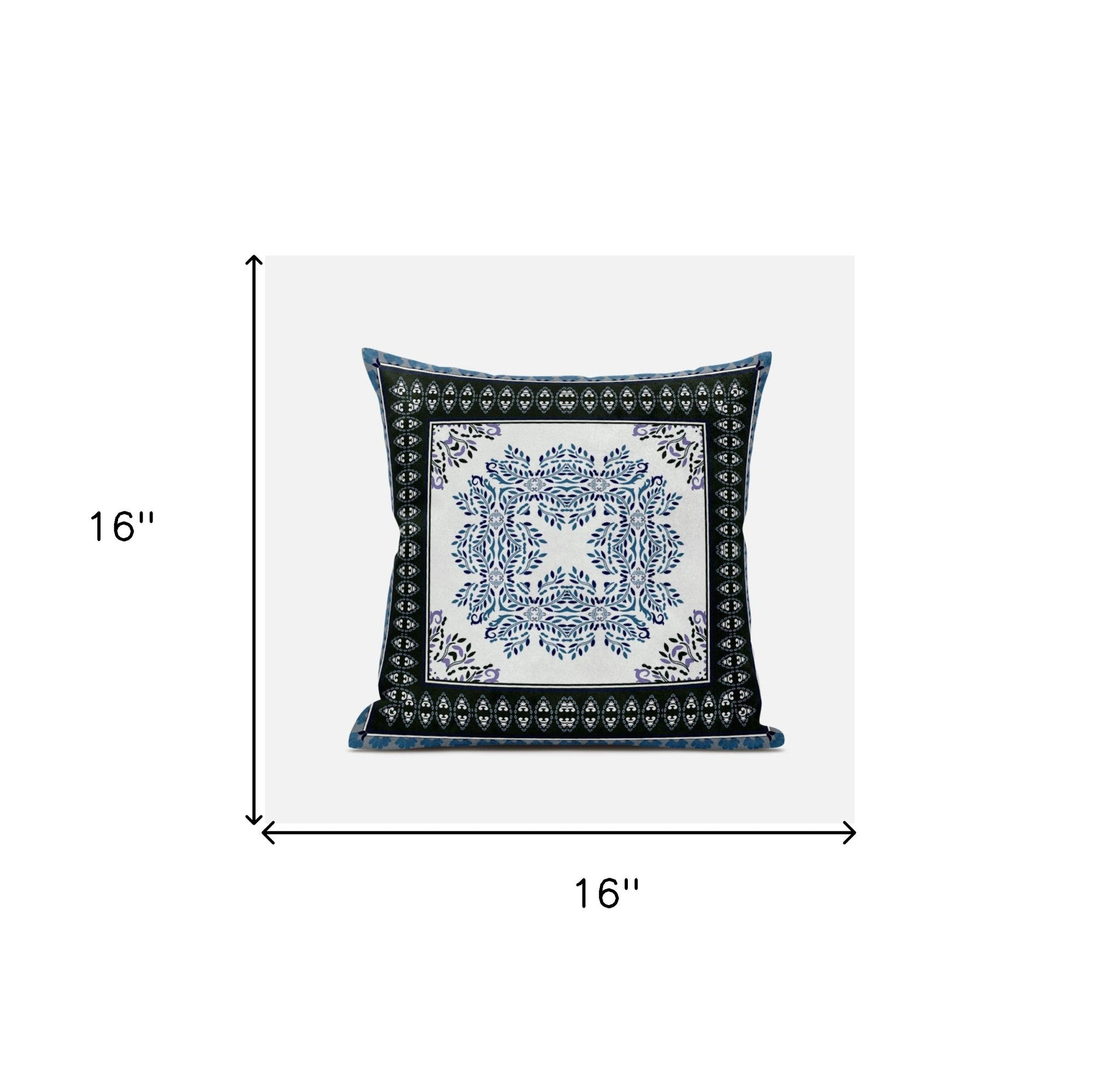 16" X 16" Black And Blue Blown Seam Geometric Indoor Outdoor Throw Pillow